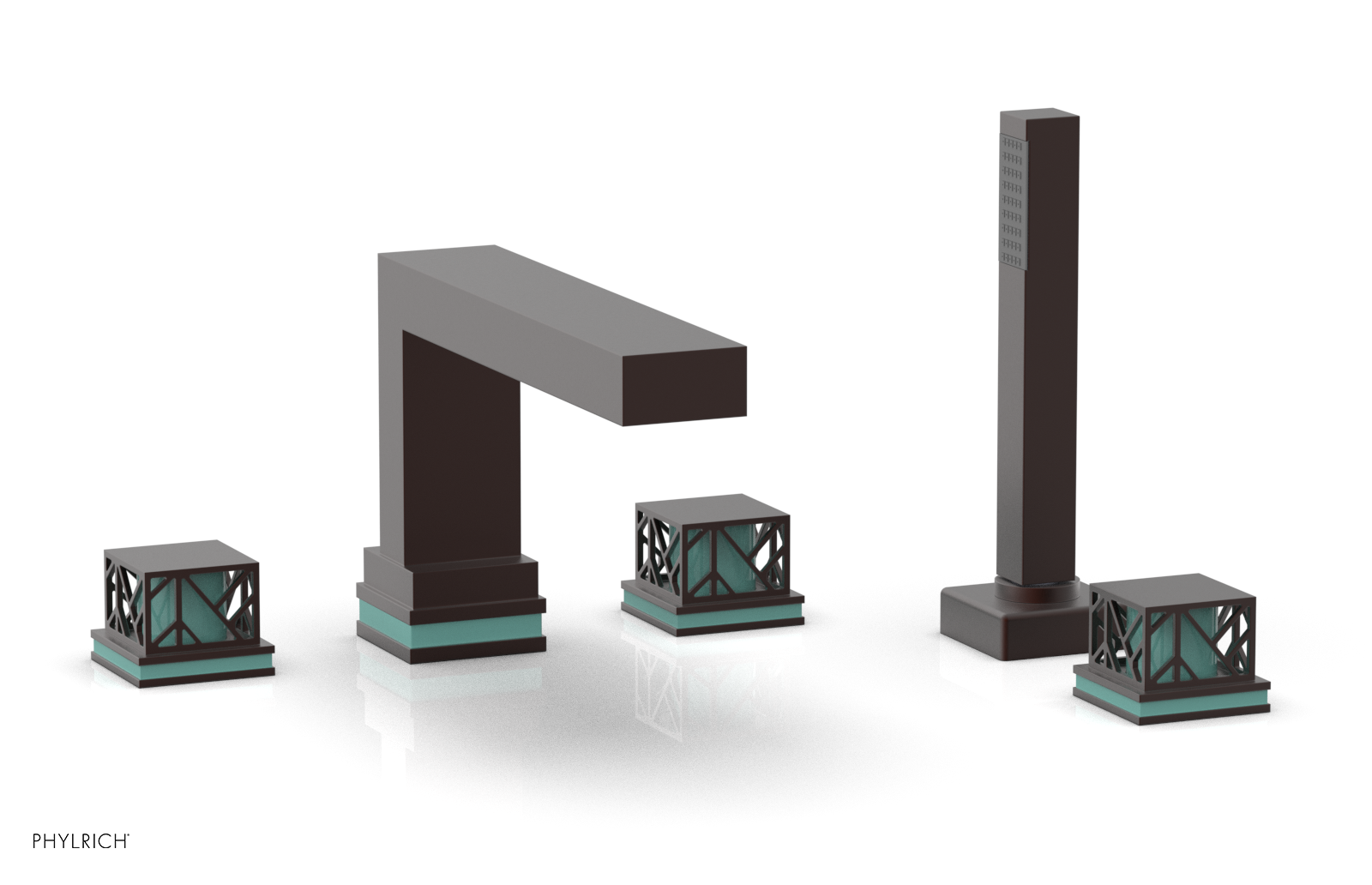 JOLIE Deck Tub Set with Hand Shower - Square Handles with "Turquoise" Accents 222-49