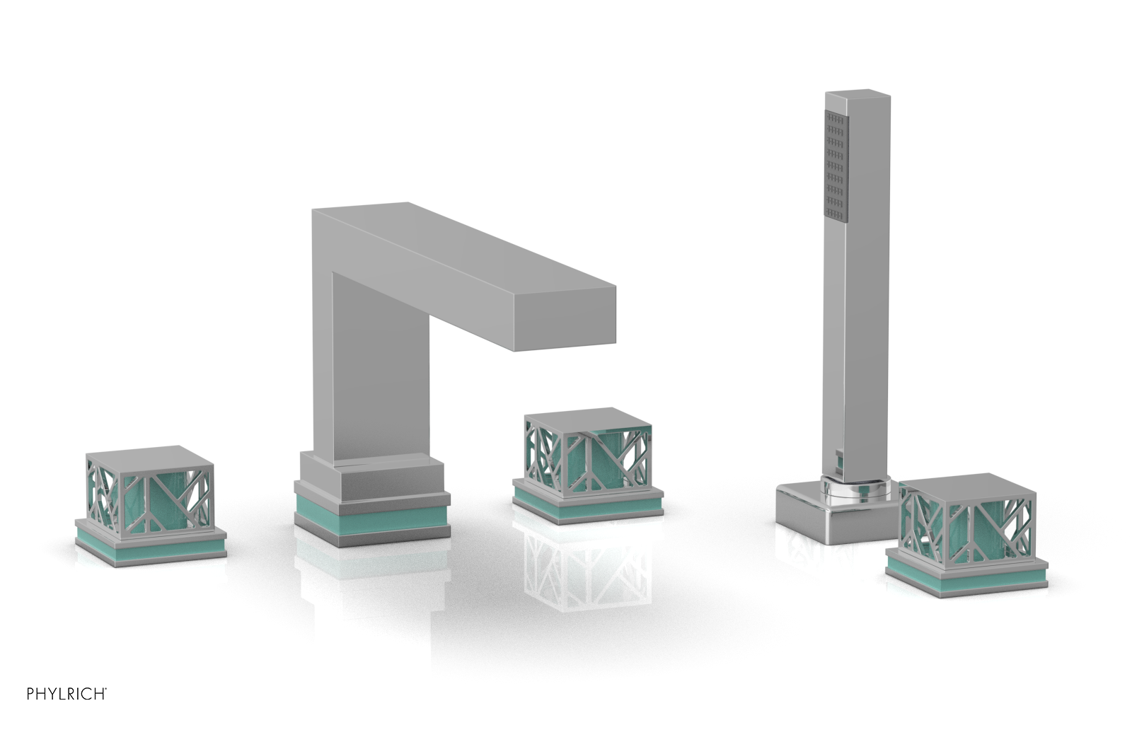 JOLIE Deck Tub Set with Hand Shower - Square Handles with "Turquoise" Accents 222-49