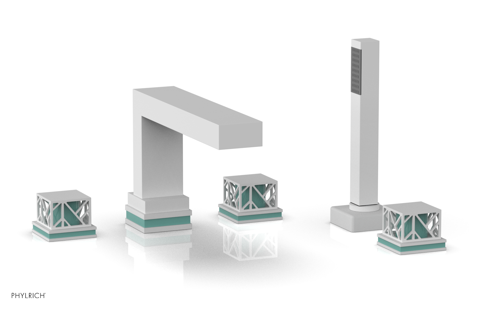 JOLIE Deck Tub Set with Hand Shower - Square Handles with "Turquoise" Accents 222-49