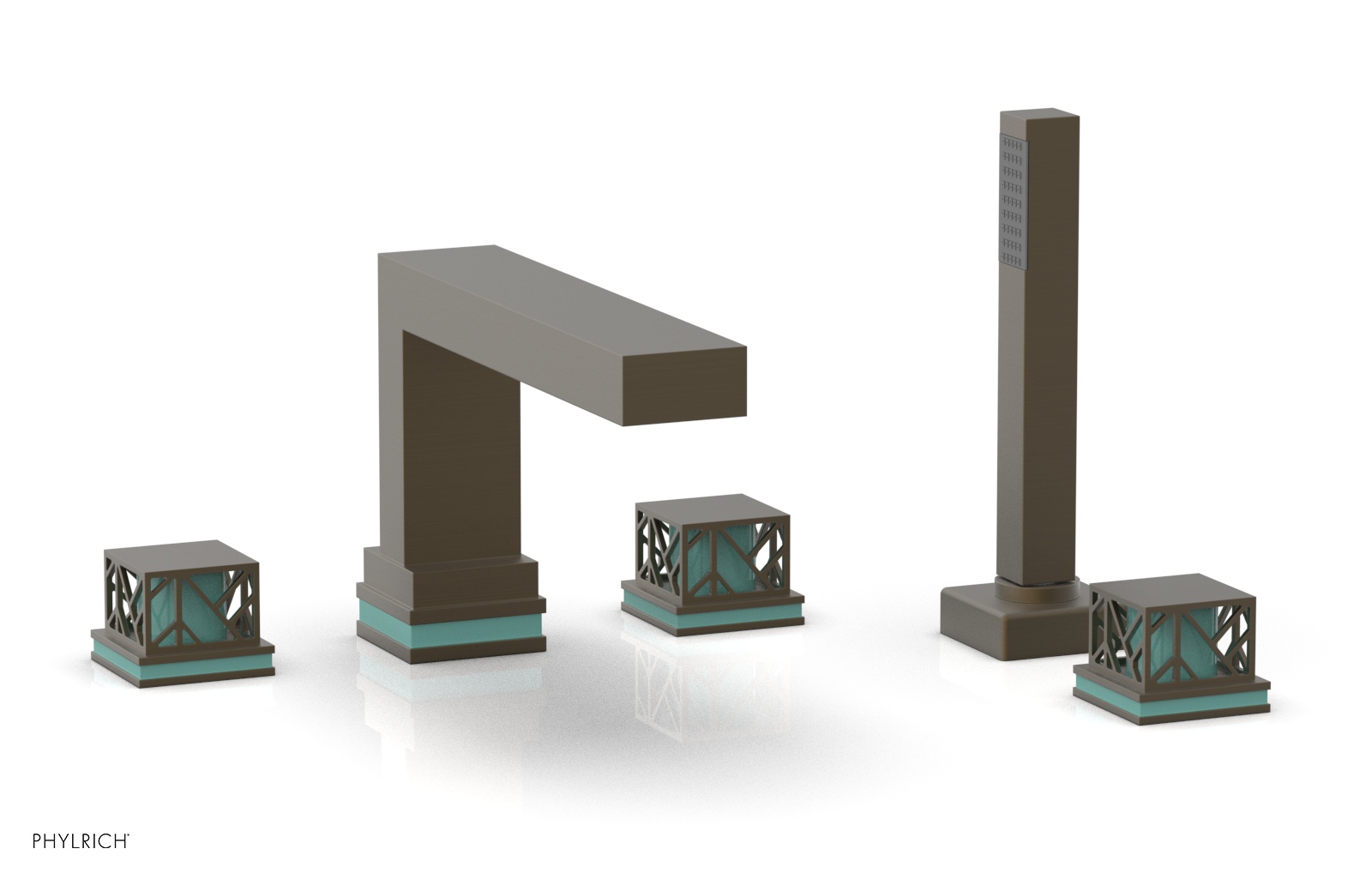 JOLIE Deck Tub Set with Hand Shower - Square Handles with "Turquoise" Accents 222-49