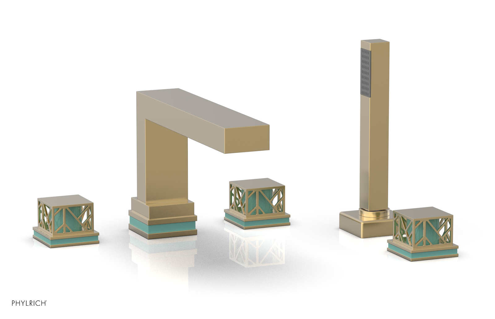 JOLIE Deck Tub Set with Hand Shower - Square Handles with "Turquoise" Accents 222-49