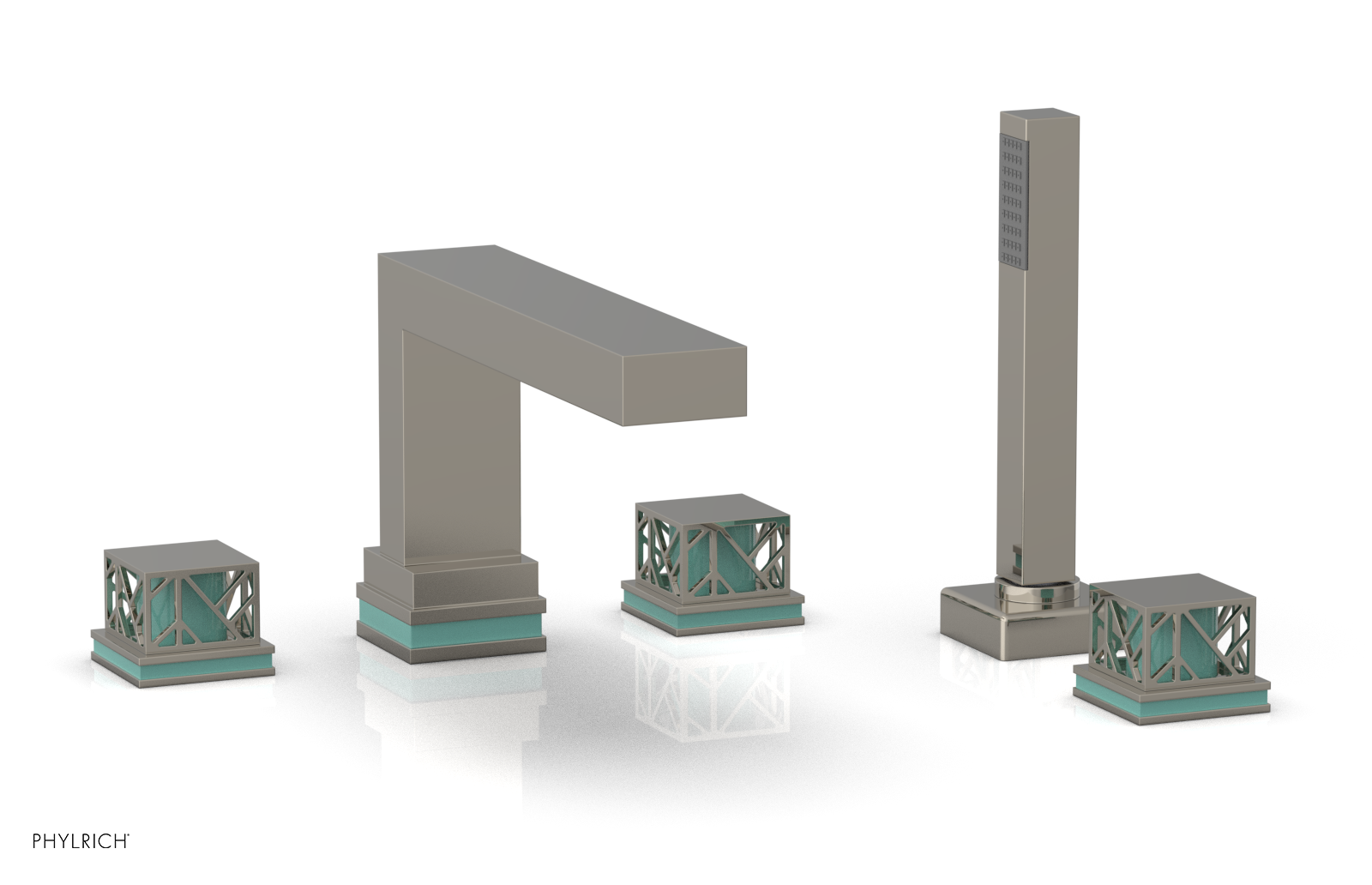 JOLIE Deck Tub Set with Hand Shower - Square Handles with "Turquoise" Accents 222-49