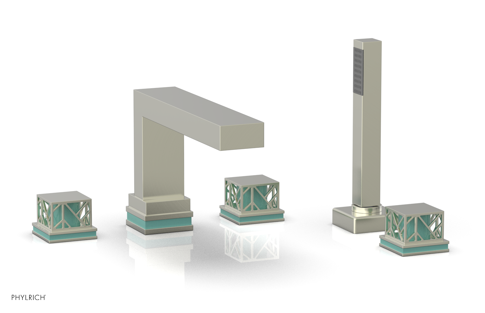 JOLIE Deck Tub Set with Hand Shower - Square Handles with "Turquoise" Accents 222-49