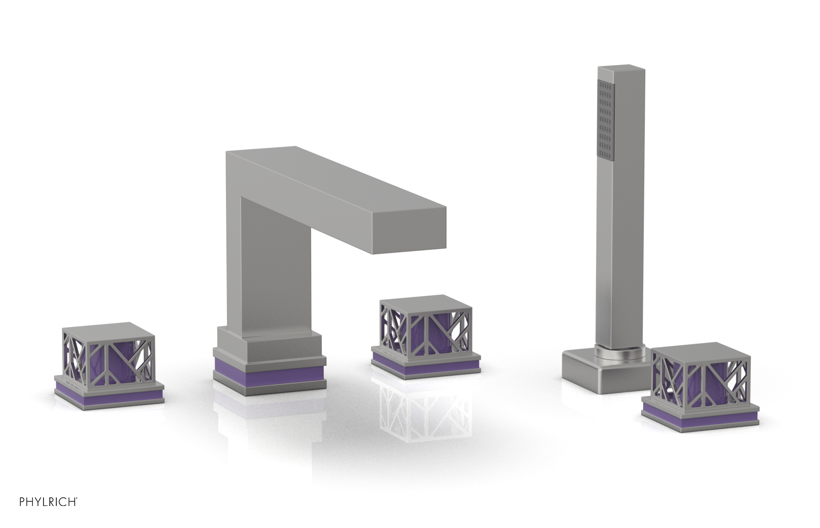 JOLIE Deck Tub Set with Hand Shower - Square Handles with "Purple" Accents 222-49