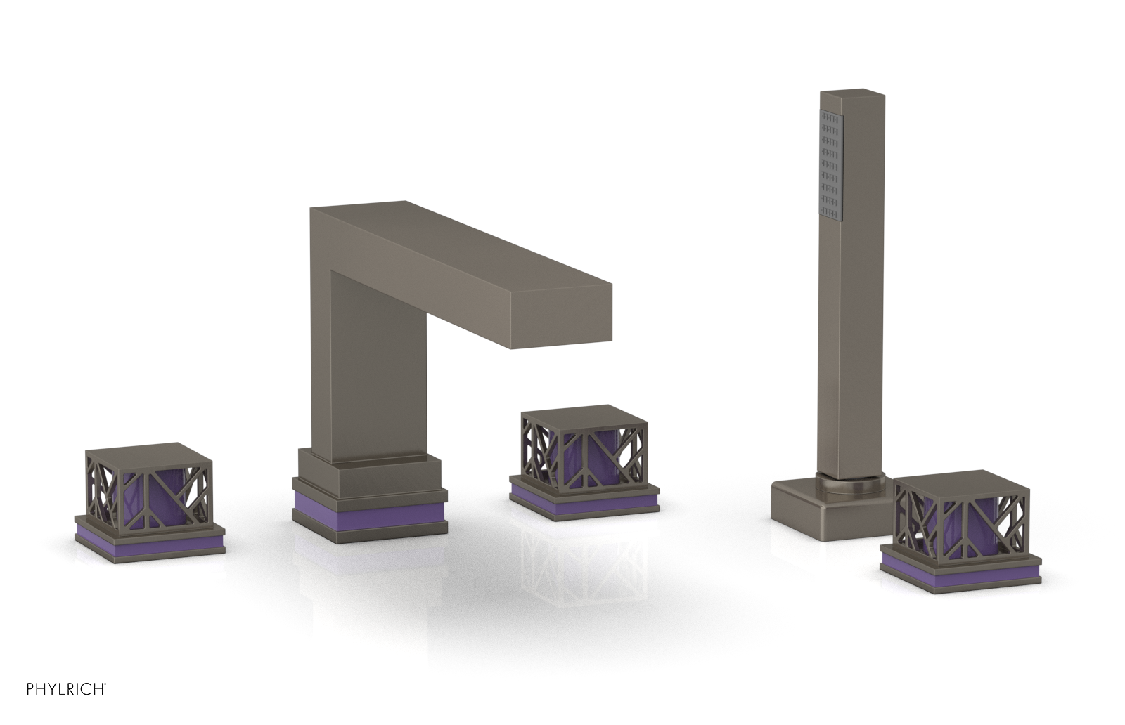 JOLIE Deck Tub Set with Hand Shower - Square Handles with "Purple" Accents 222-49