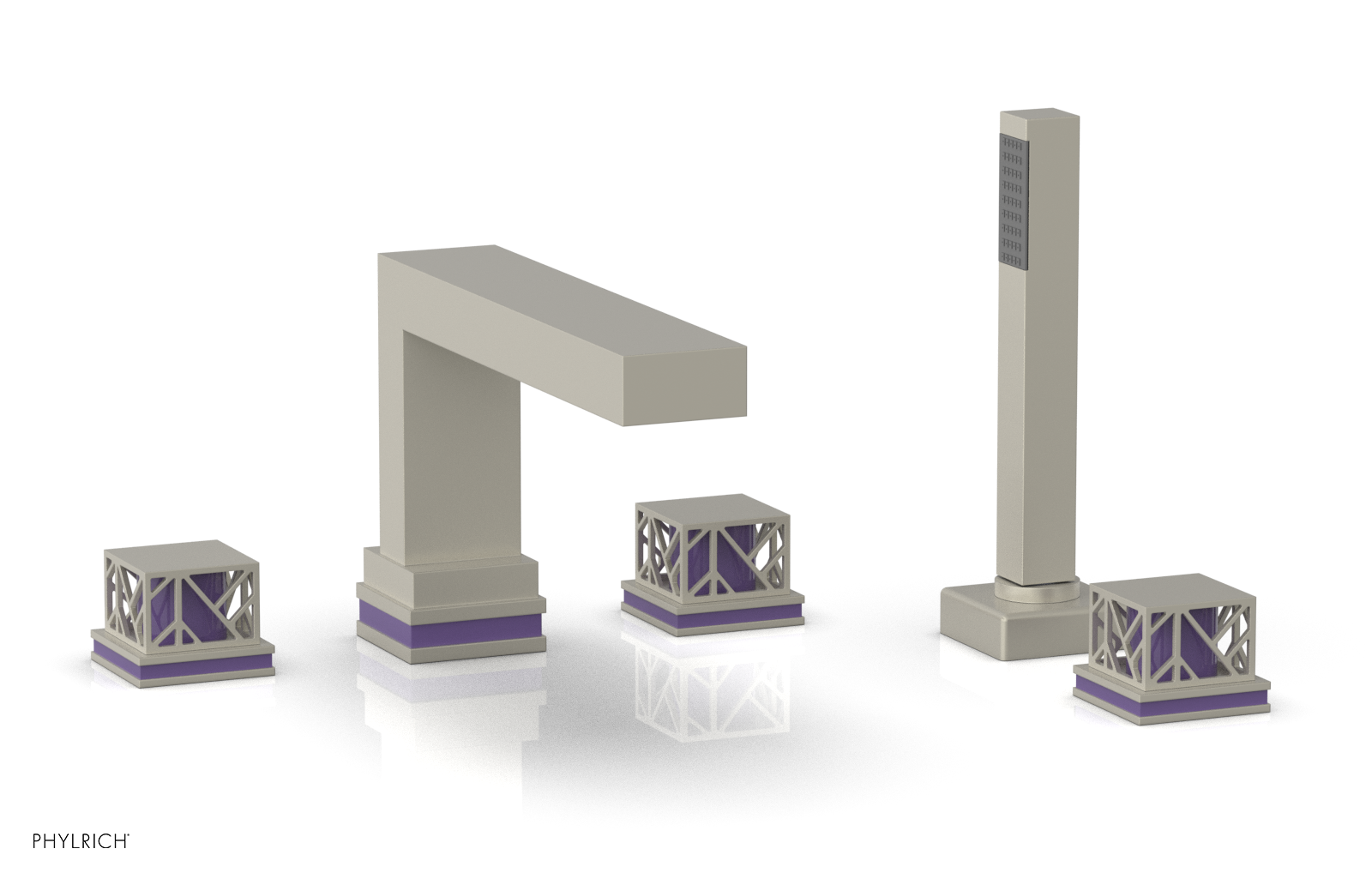 JOLIE Deck Tub Set with Hand Shower - Square Handles with "Purple" Accents 222-49