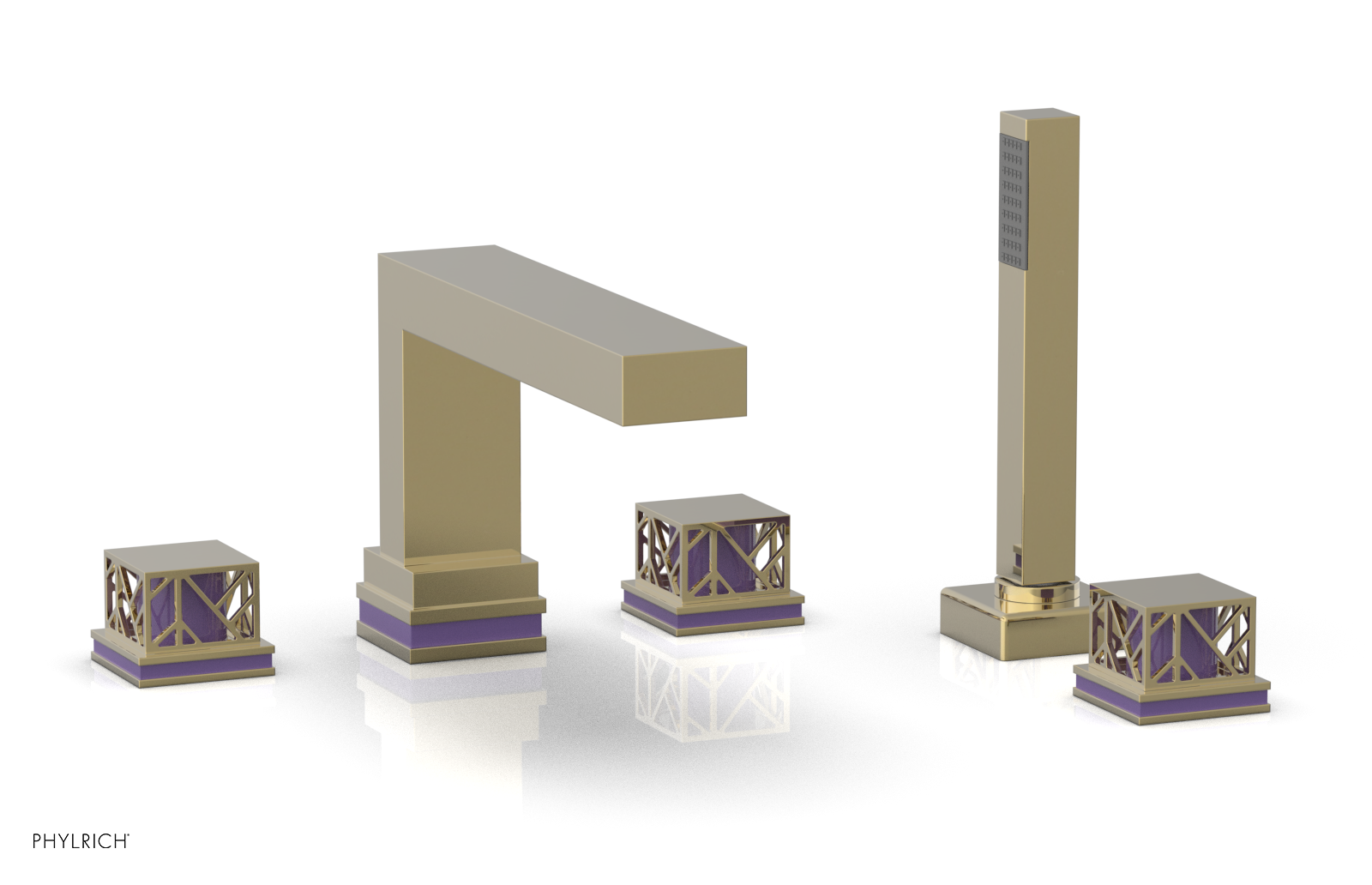 JOLIE Deck Tub Set with Hand Shower - Square Handles with "Purple" Accents 222-49