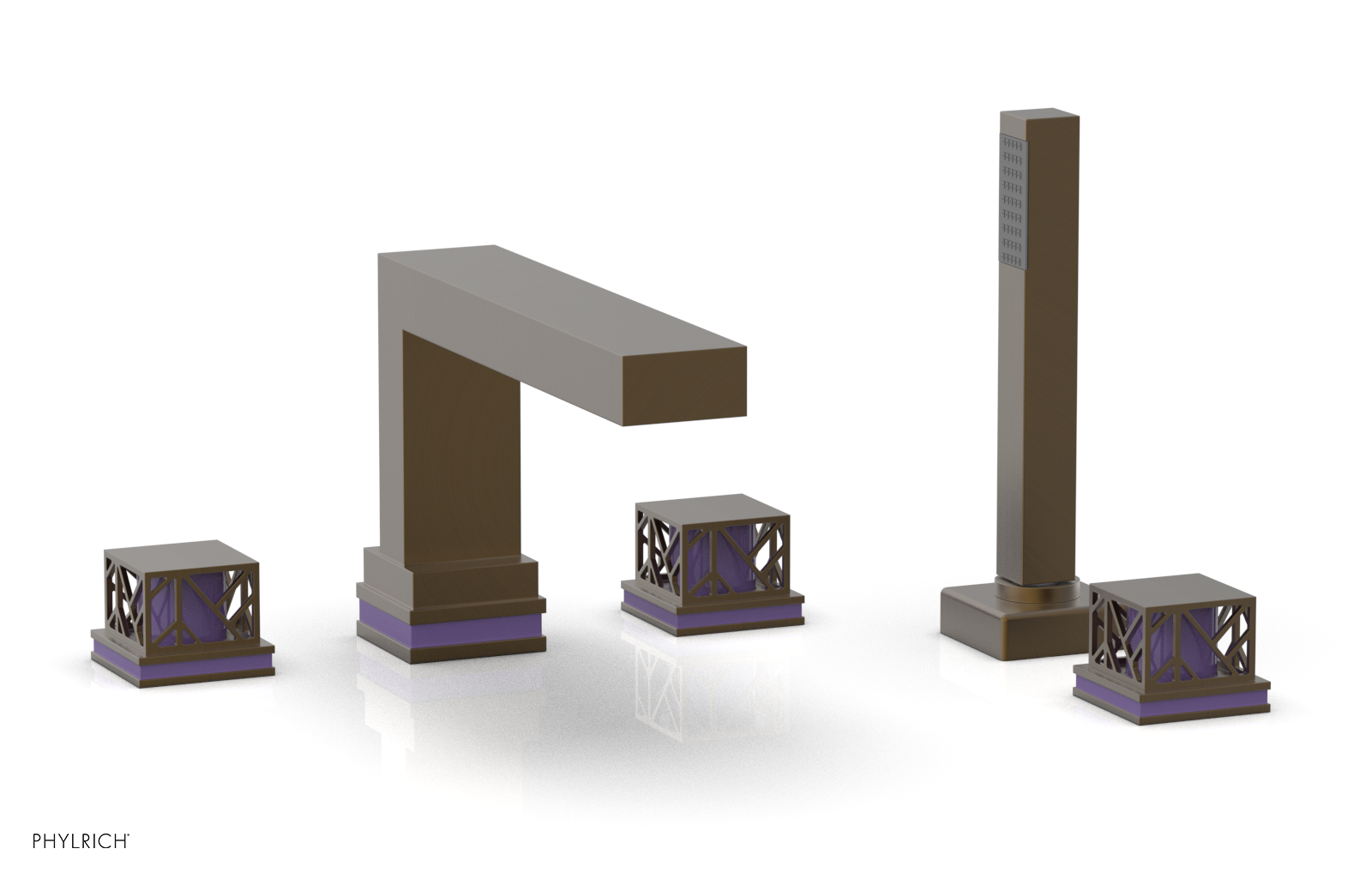 JOLIE Deck Tub Set with Hand Shower - Square Handles with "Purple" Accents 222-49