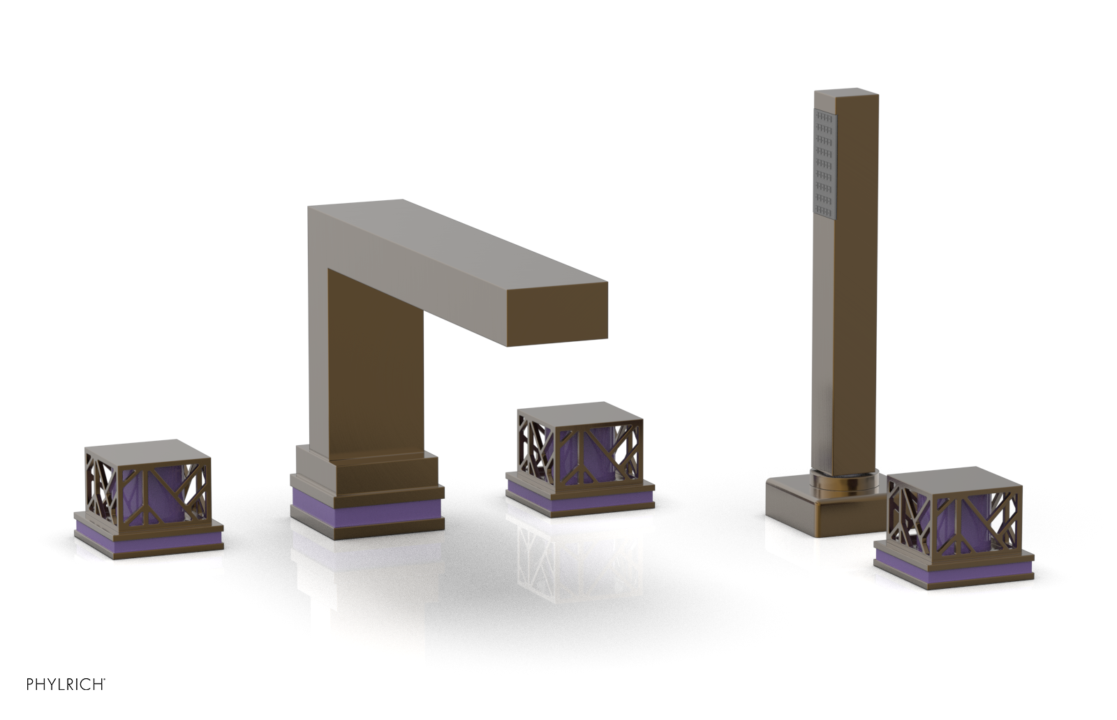 JOLIE Deck Tub Set with Hand Shower - Square Handles with "Purple" Accents 222-49