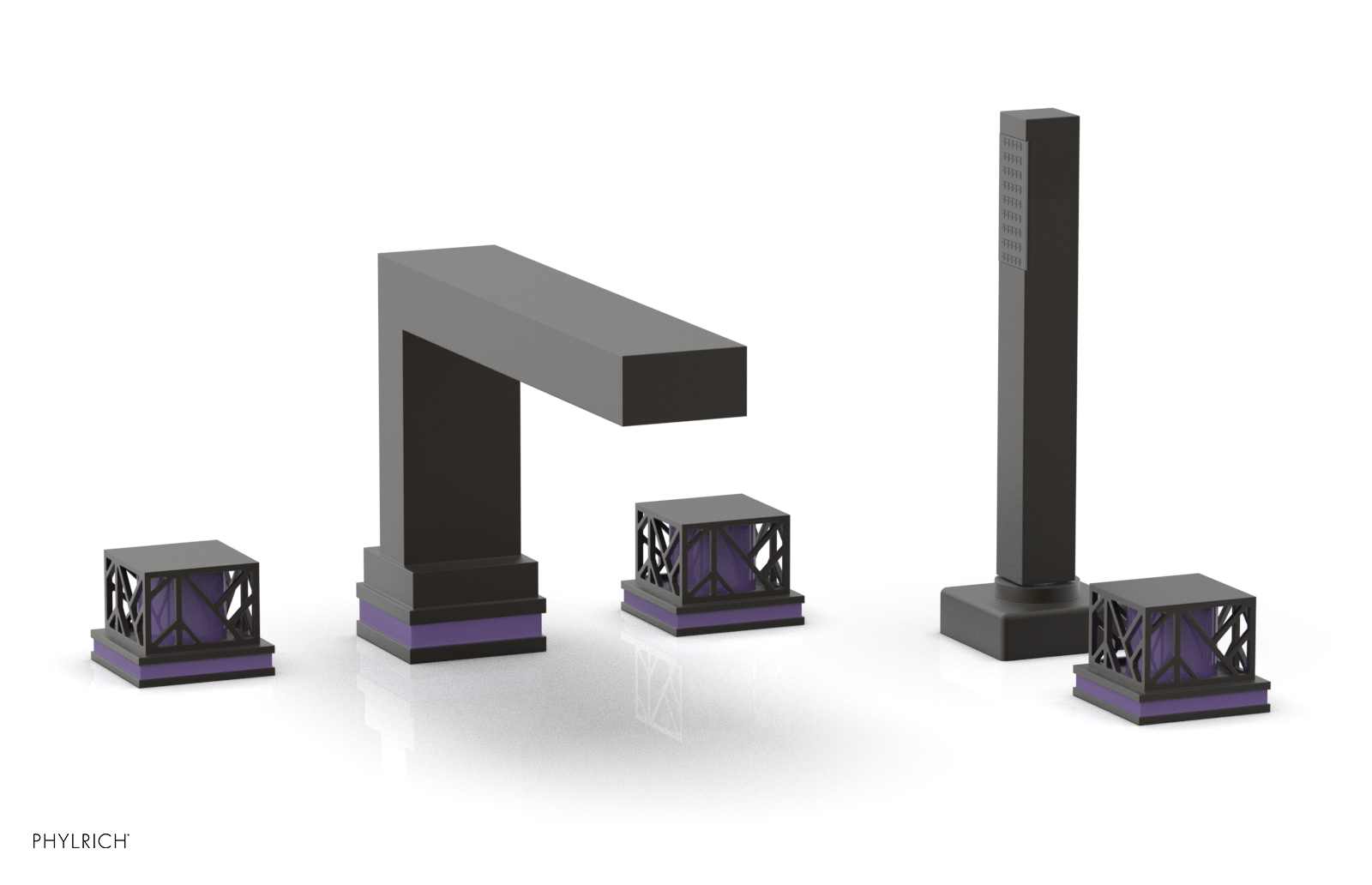 JOLIE Deck Tub Set with Hand Shower - Square Handles with "Purple" Accents 222-49