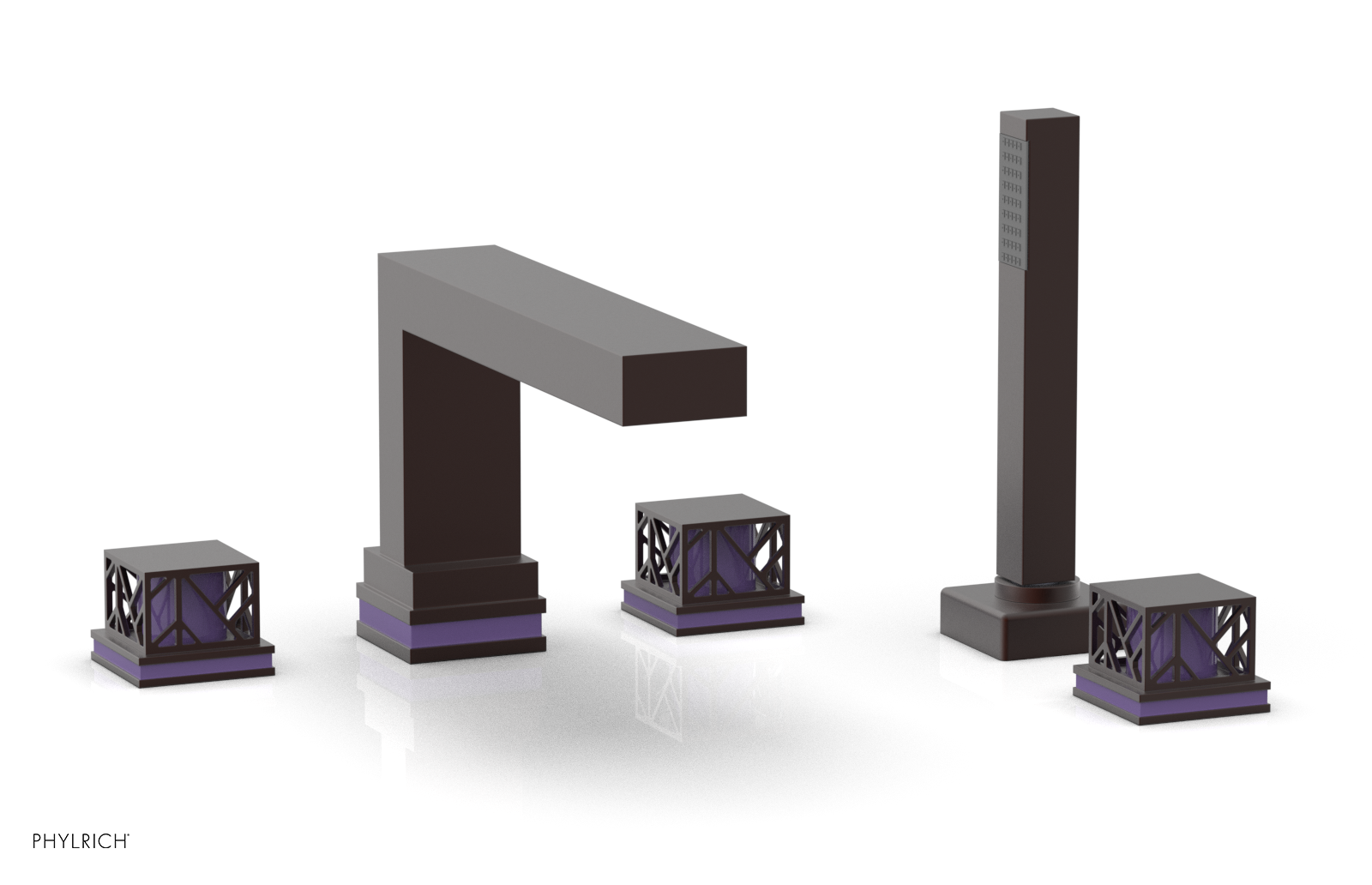 JOLIE Deck Tub Set with Hand Shower - Square Handles with "Purple" Accents 222-49