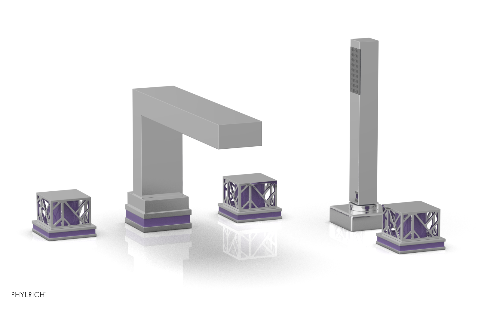 JOLIE Deck Tub Set with Hand Shower - Square Handles with "Purple" Accents 222-49