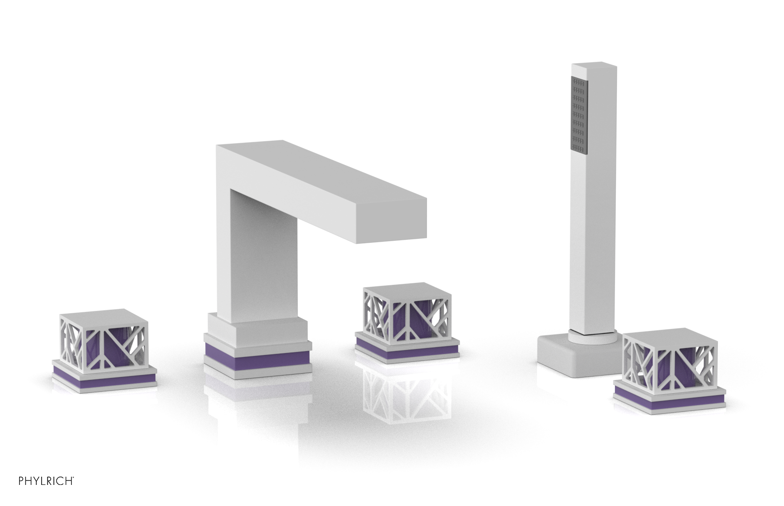 JOLIE Deck Tub Set with Hand Shower - Square Handles with "Purple" Accents 222-49