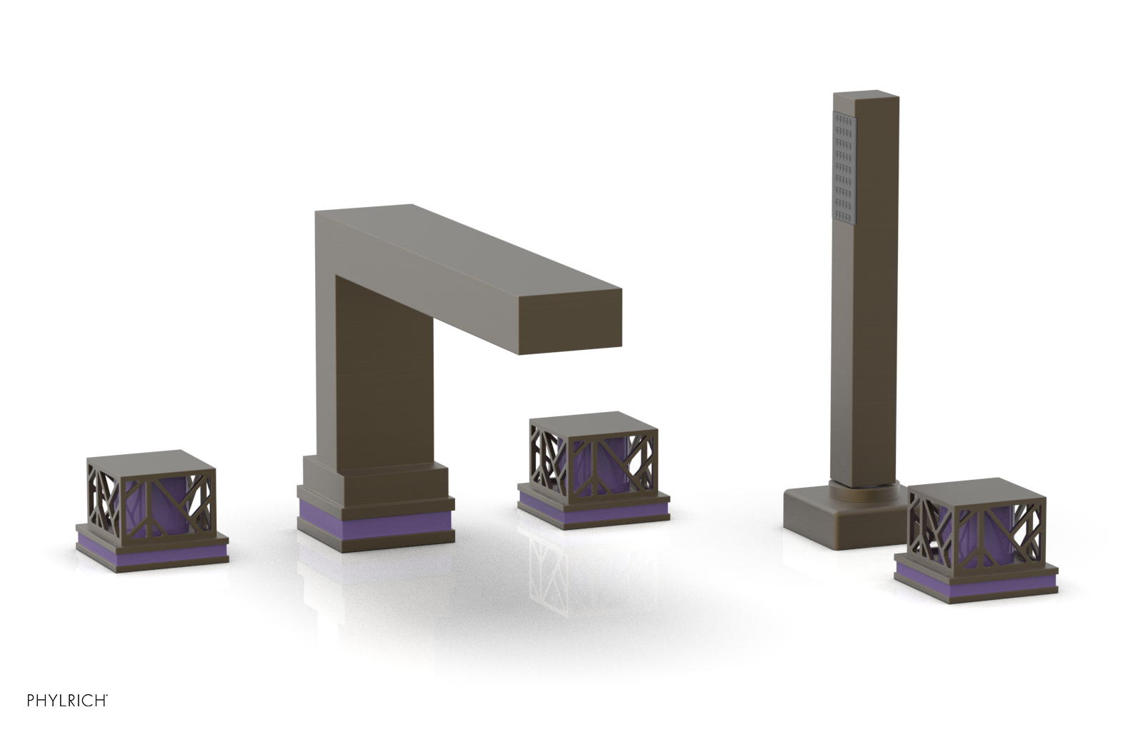 JOLIE Deck Tub Set with Hand Shower - Square Handles with "Purple" Accents 222-49