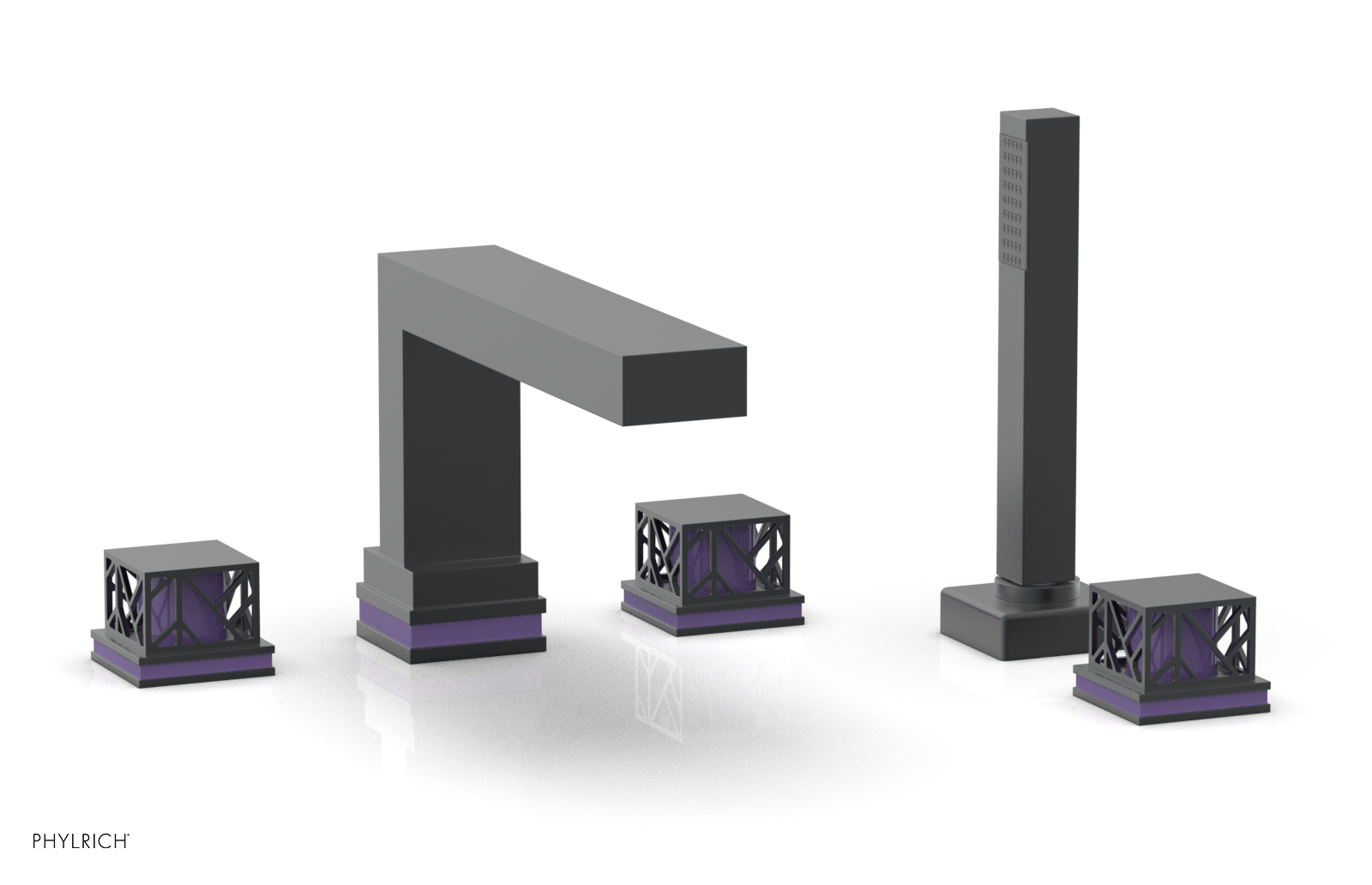 JOLIE Deck Tub Set with Hand Shower - Square Handles with "Purple" Accents 222-49