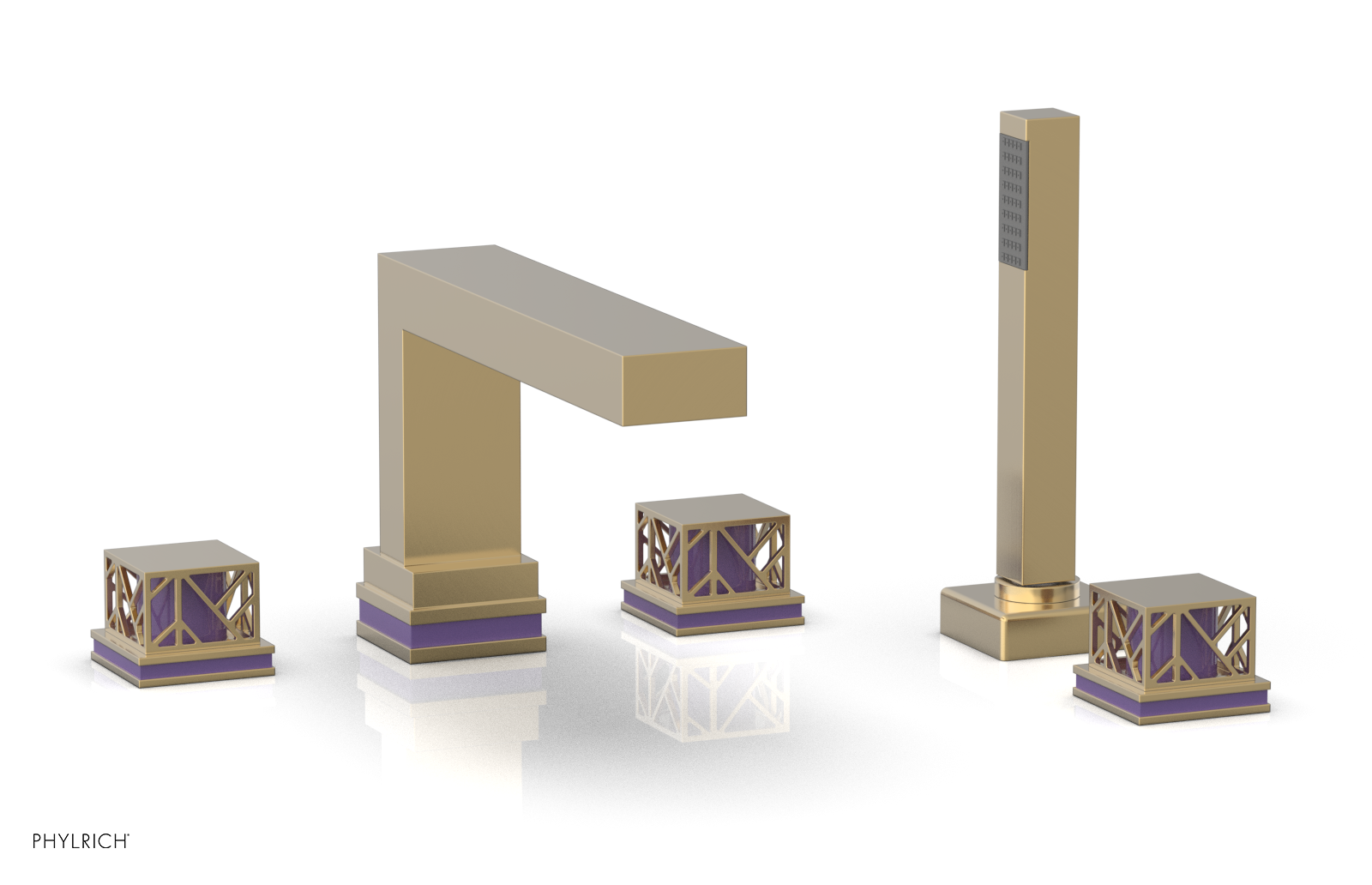 JOLIE Deck Tub Set with Hand Shower - Square Handles with "Purple" Accents 222-49