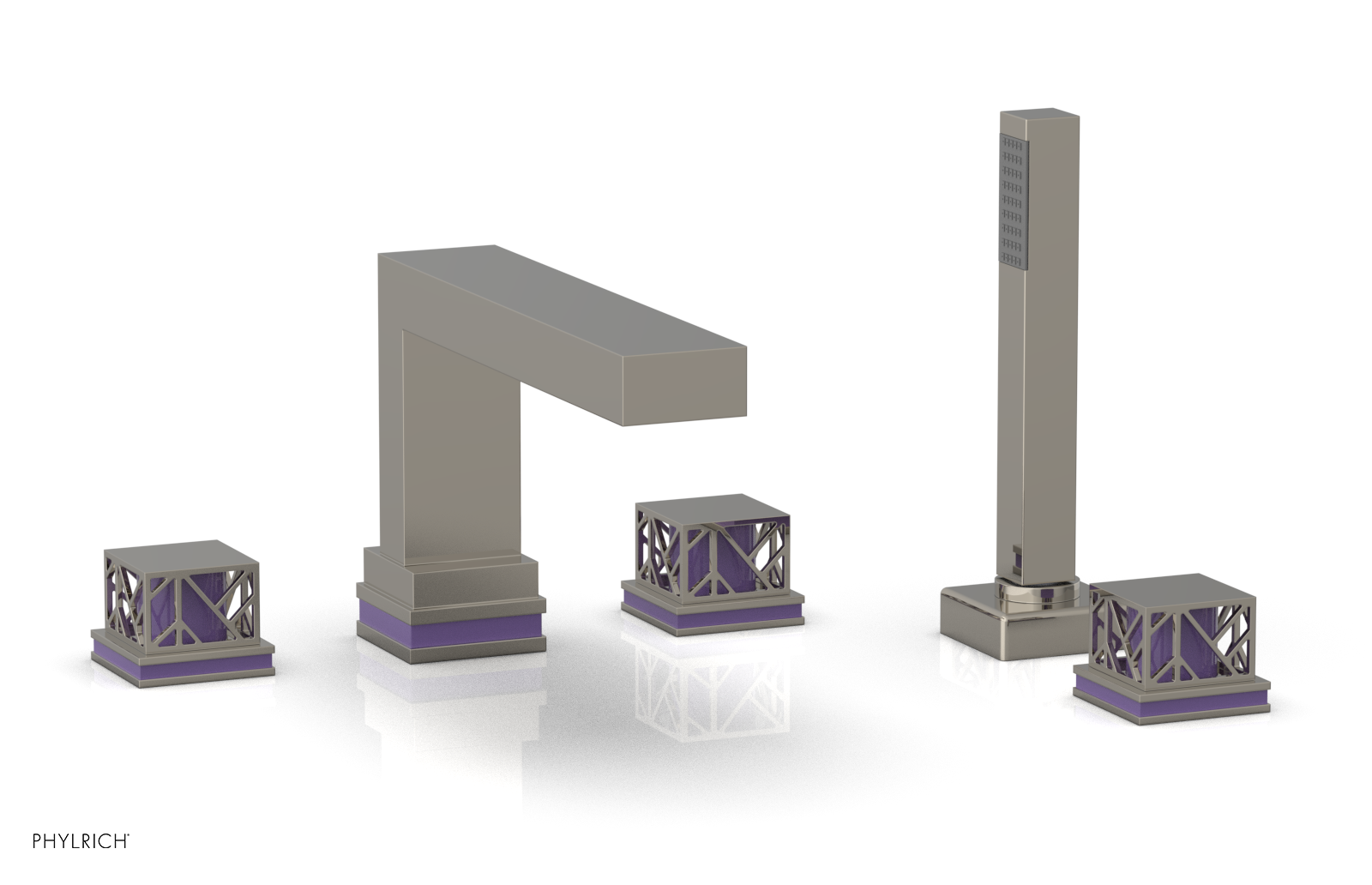 JOLIE Deck Tub Set with Hand Shower - Square Handles with "Purple" Accents 222-49