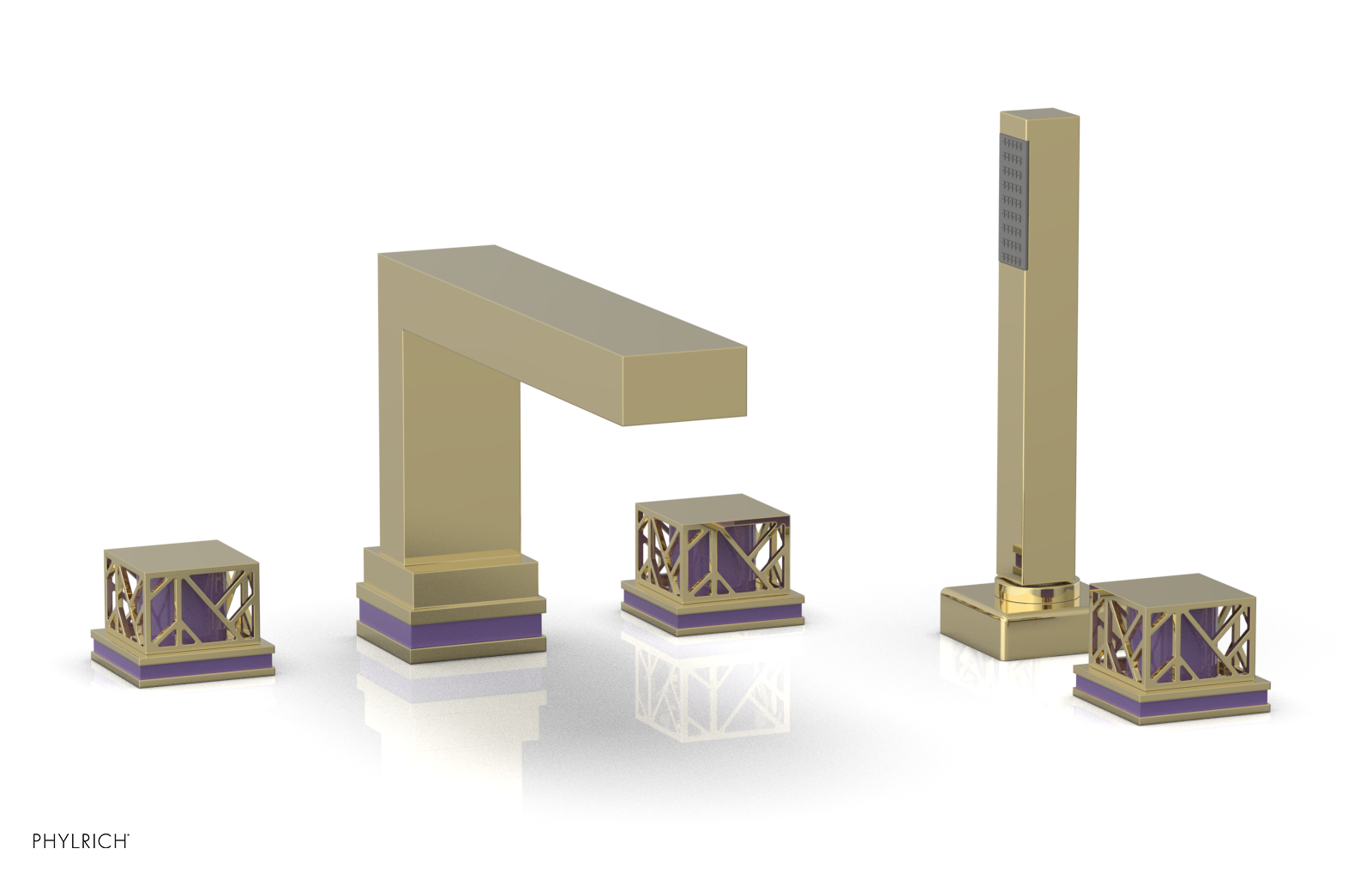 JOLIE Deck Tub Set with Hand Shower - Square Handles with "Purple" Accents 222-49