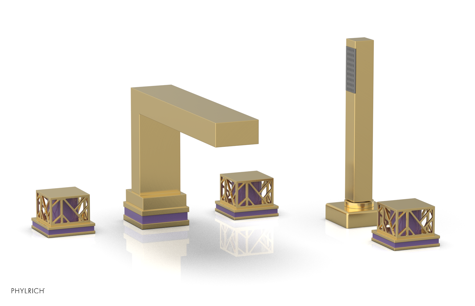 JOLIE Deck Tub Set with Hand Shower - Square Handles with "Purple" Accents 222-49