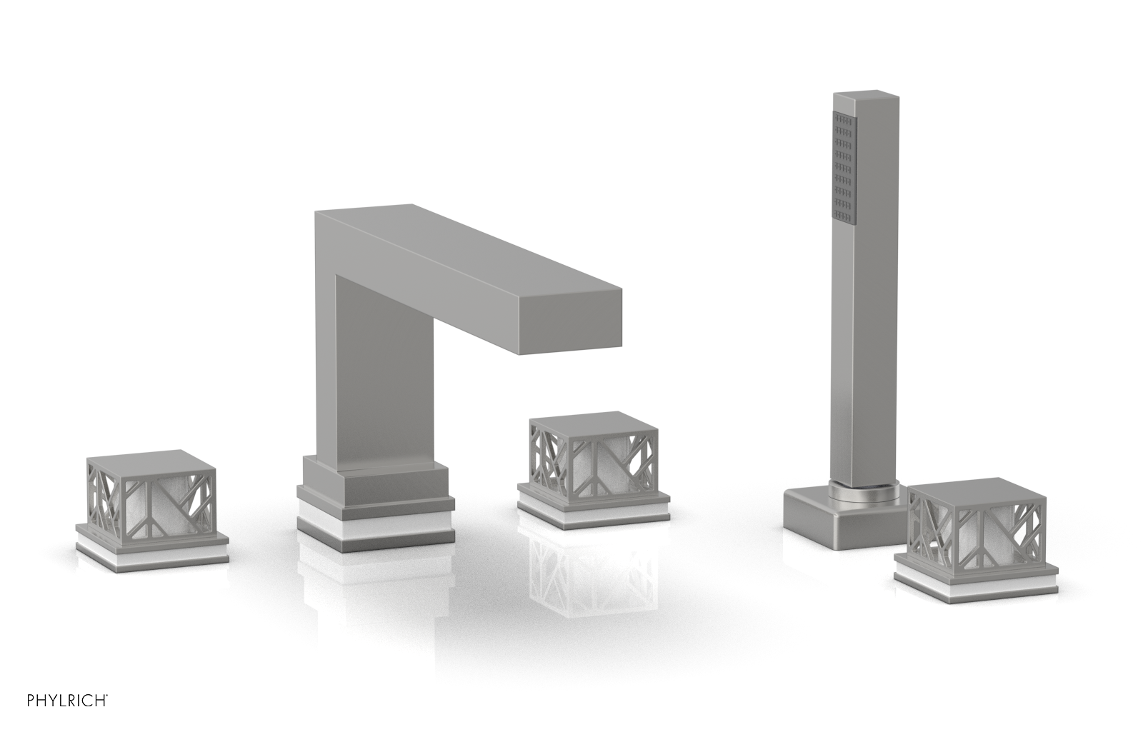 JOLIE Deck Tub Set with Hand Shower - Square Handles with "White" Accents 222-49