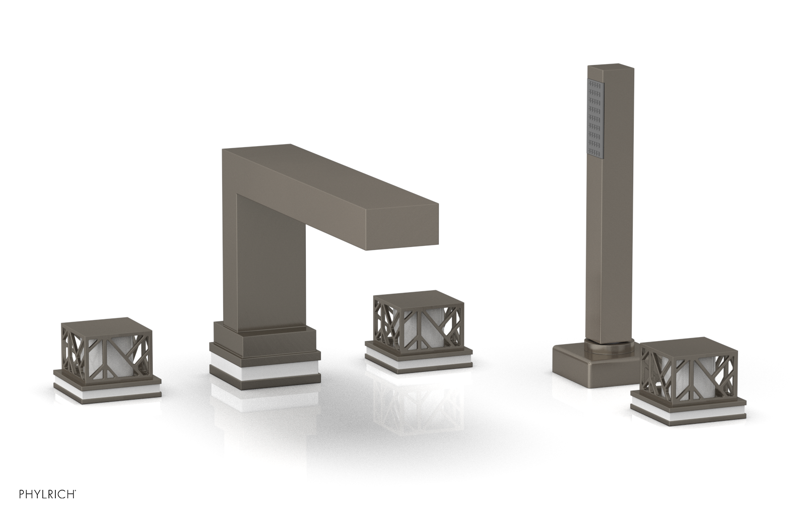 JOLIE Deck Tub Set with Hand Shower - Square Handles with "White" Accents 222-49