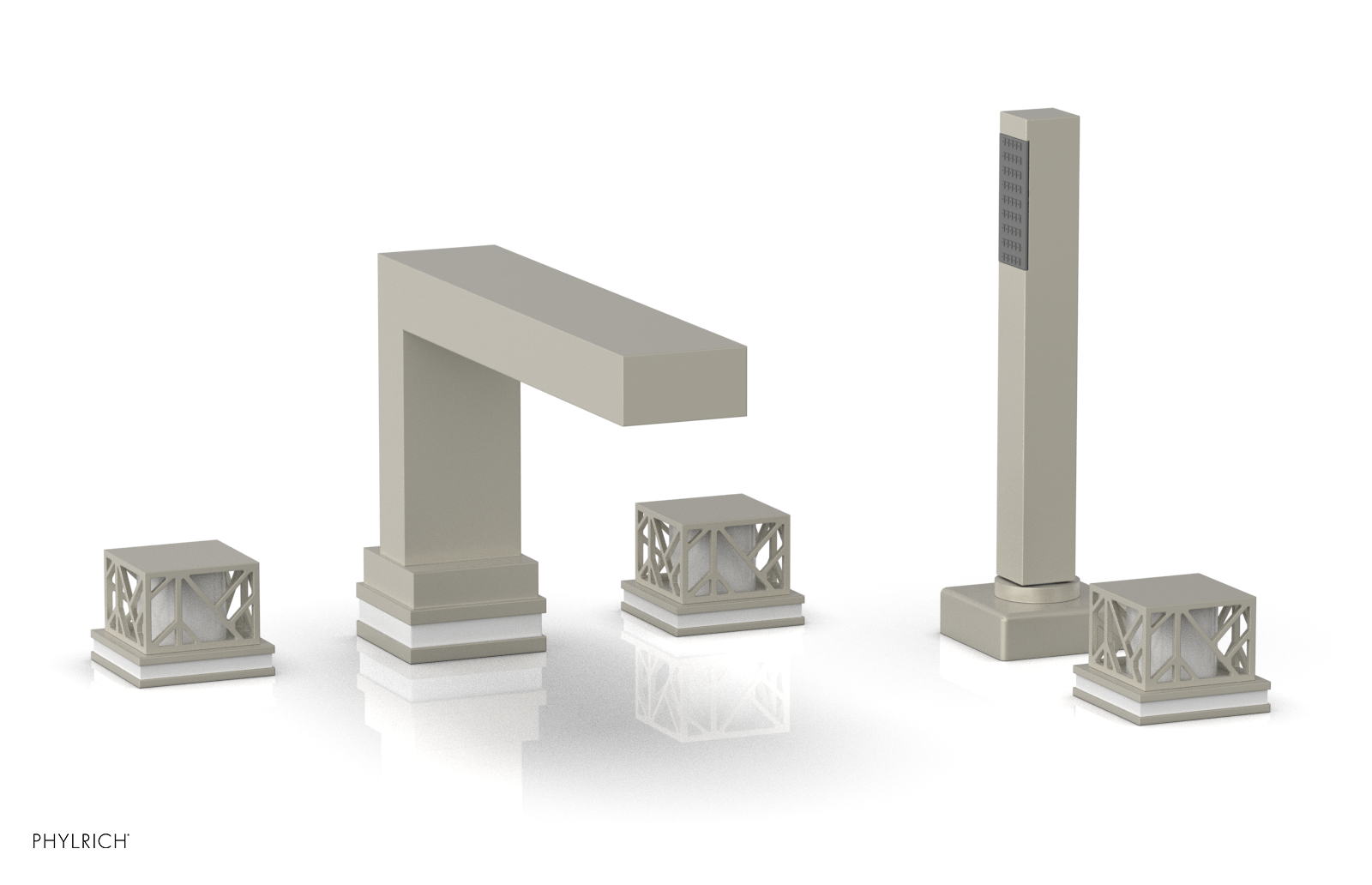 JOLIE Deck Tub Set with Hand Shower - Square Handles with "White" Accents 222-49