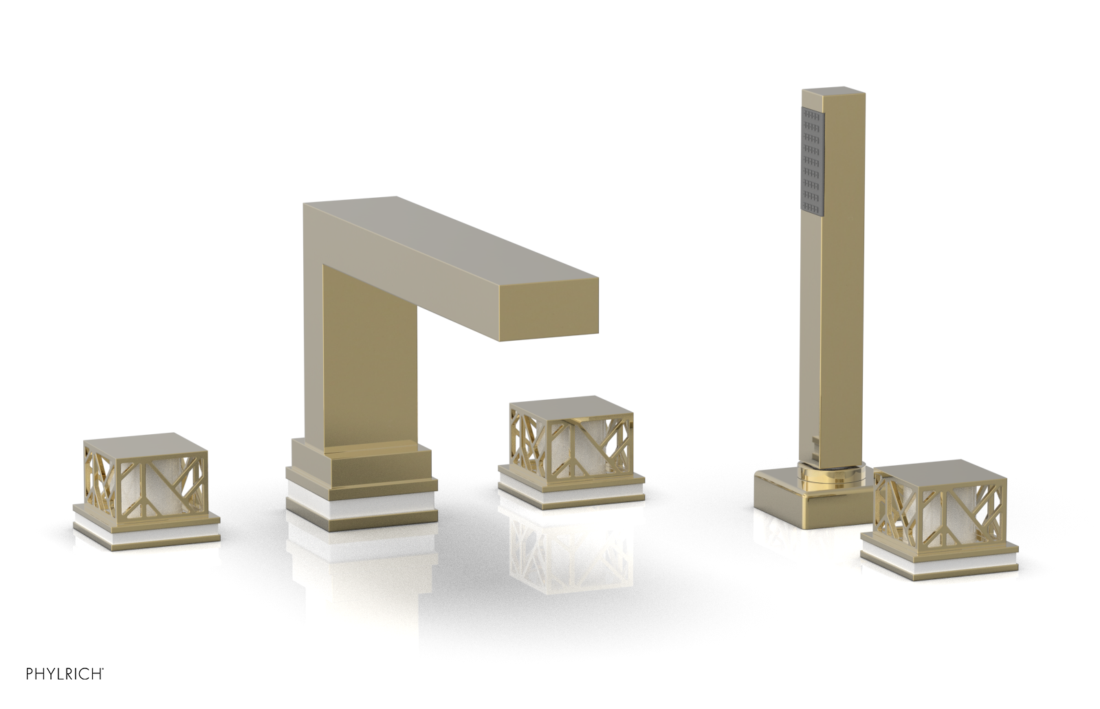 JOLIE Deck Tub Set with Hand Shower - Square Handles with "White" Accents 222-49