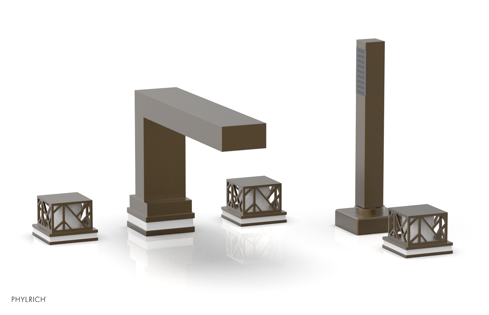 JOLIE Deck Tub Set with Hand Shower - Square Handles with "White" Accents 222-49