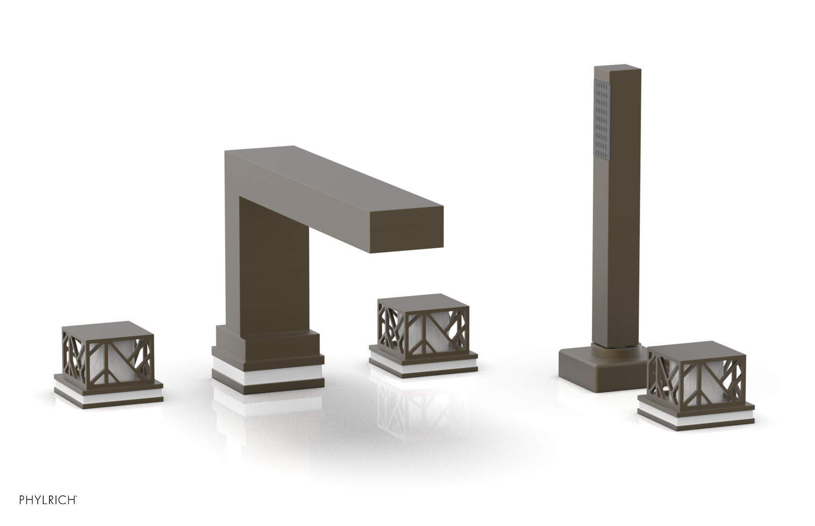 JOLIE Deck Tub Set with Hand Shower - Square Handles with "White" Accents 222-49