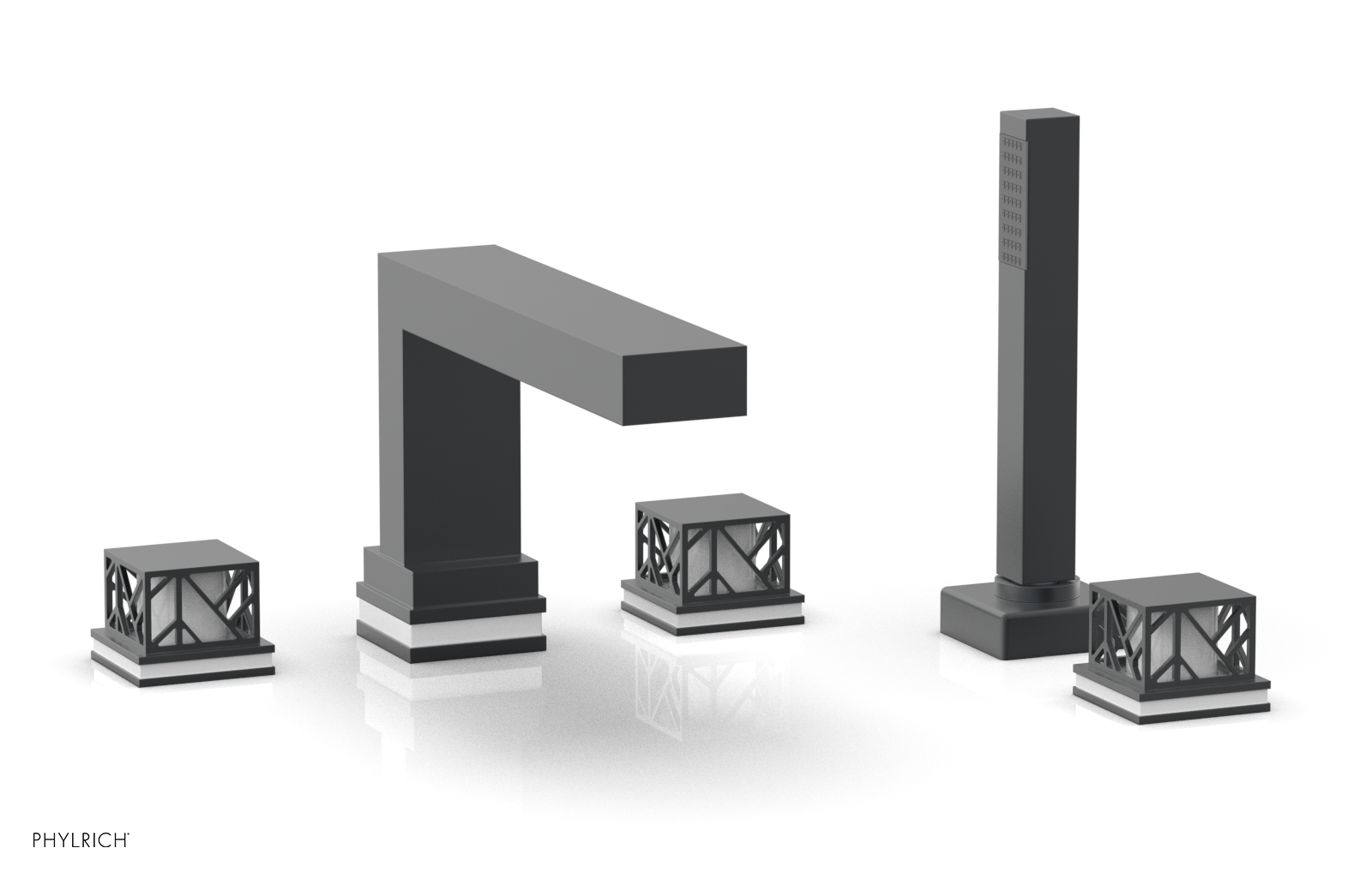 JOLIE Deck Tub Set with Hand Shower - Square Handles with "White" Accents 222-49