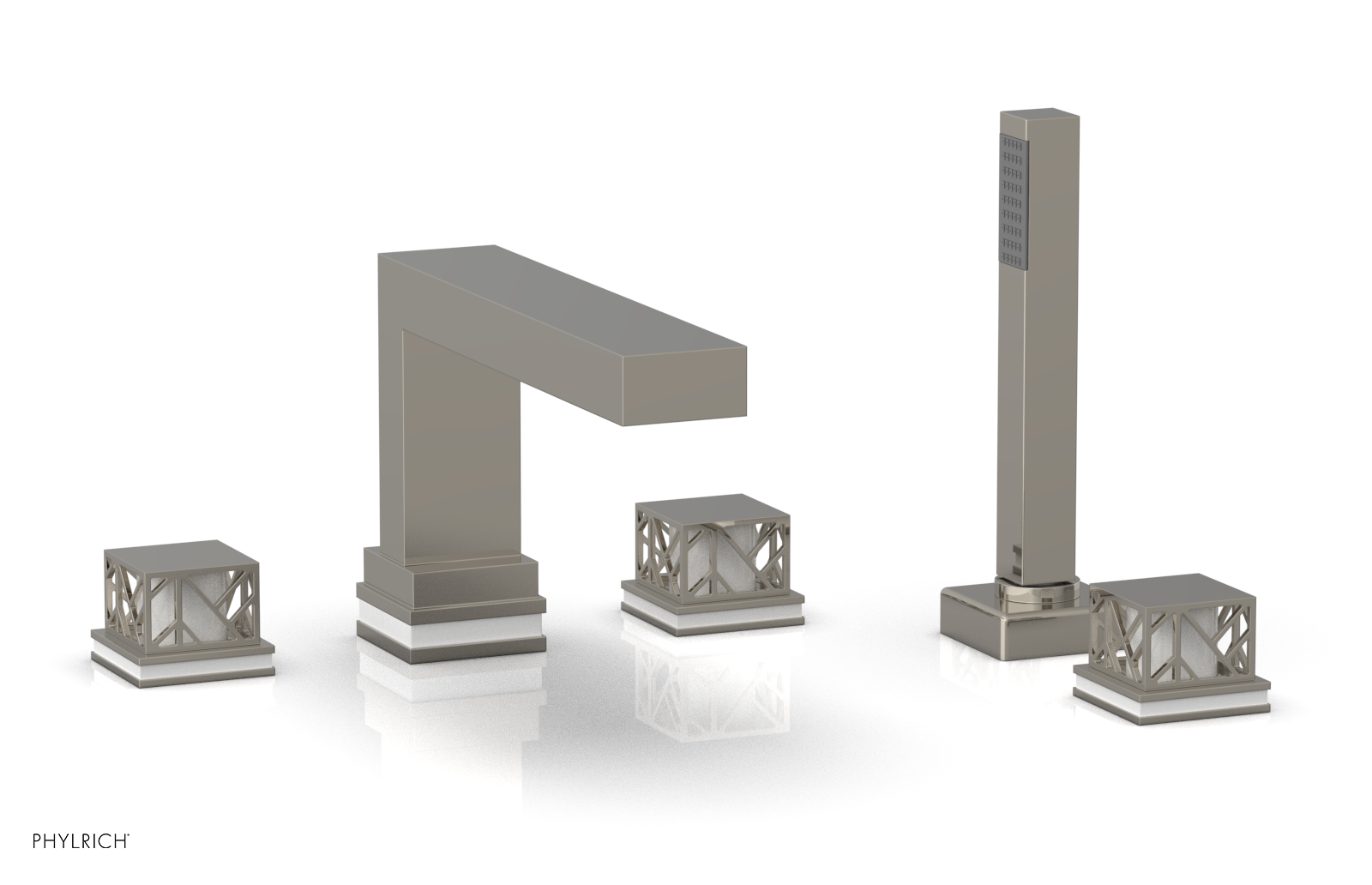 JOLIE Deck Tub Set with Hand Shower - Square Handles with "White" Accents 222-49