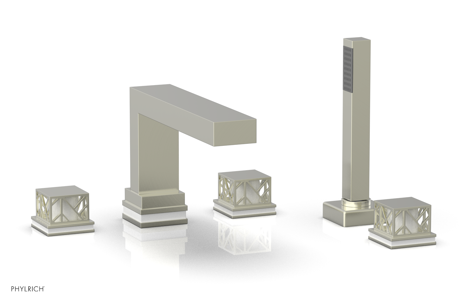 JOLIE Deck Tub Set with Hand Shower - Square Handles with "White" Accents 222-49