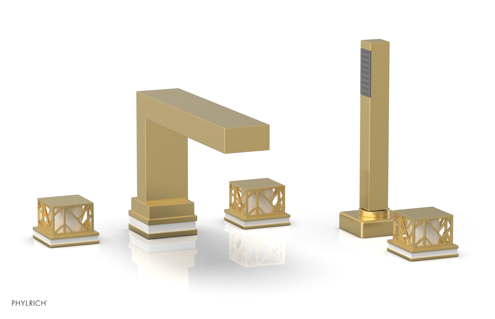 JOLIE Deck Tub Set with Hand Shower - Square Handles with "White" Accents 222-49