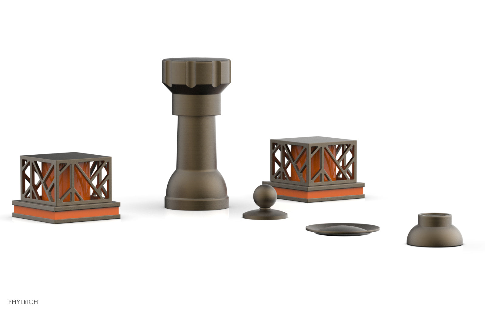 JOLIE Four Hole Bidet Set - Square Handles with "Orange Accents" 222-61