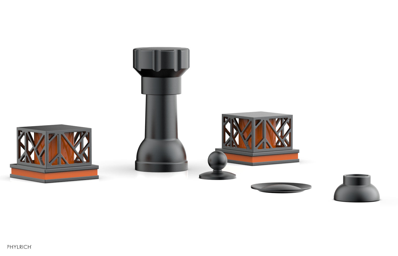 JOLIE Four Hole Bidet Set - Square Handles with "Orange Accents" 222-61