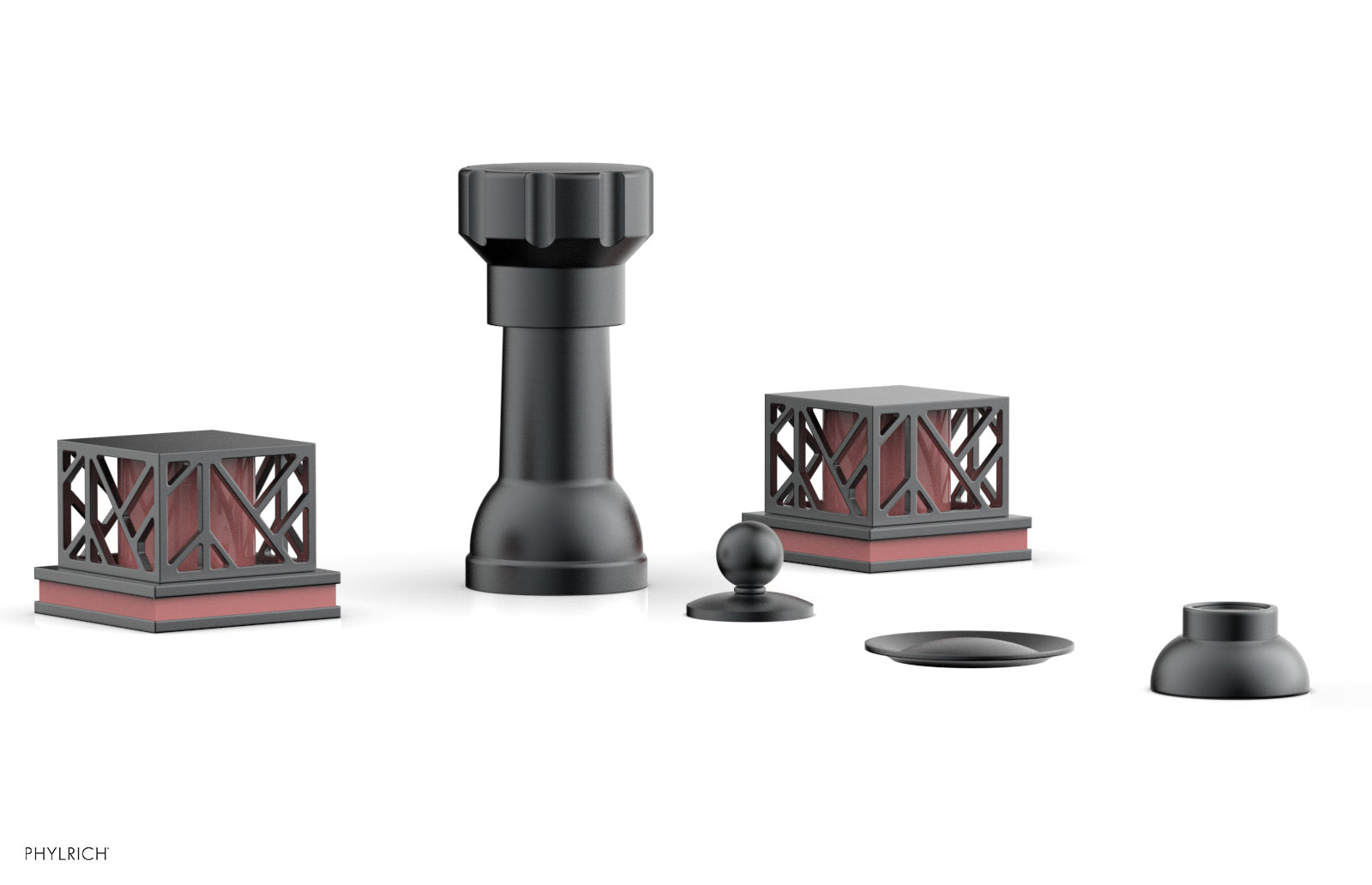 JOLIE Four Hole Bidet Set - Square Handles with "Pink Accents" 222-61