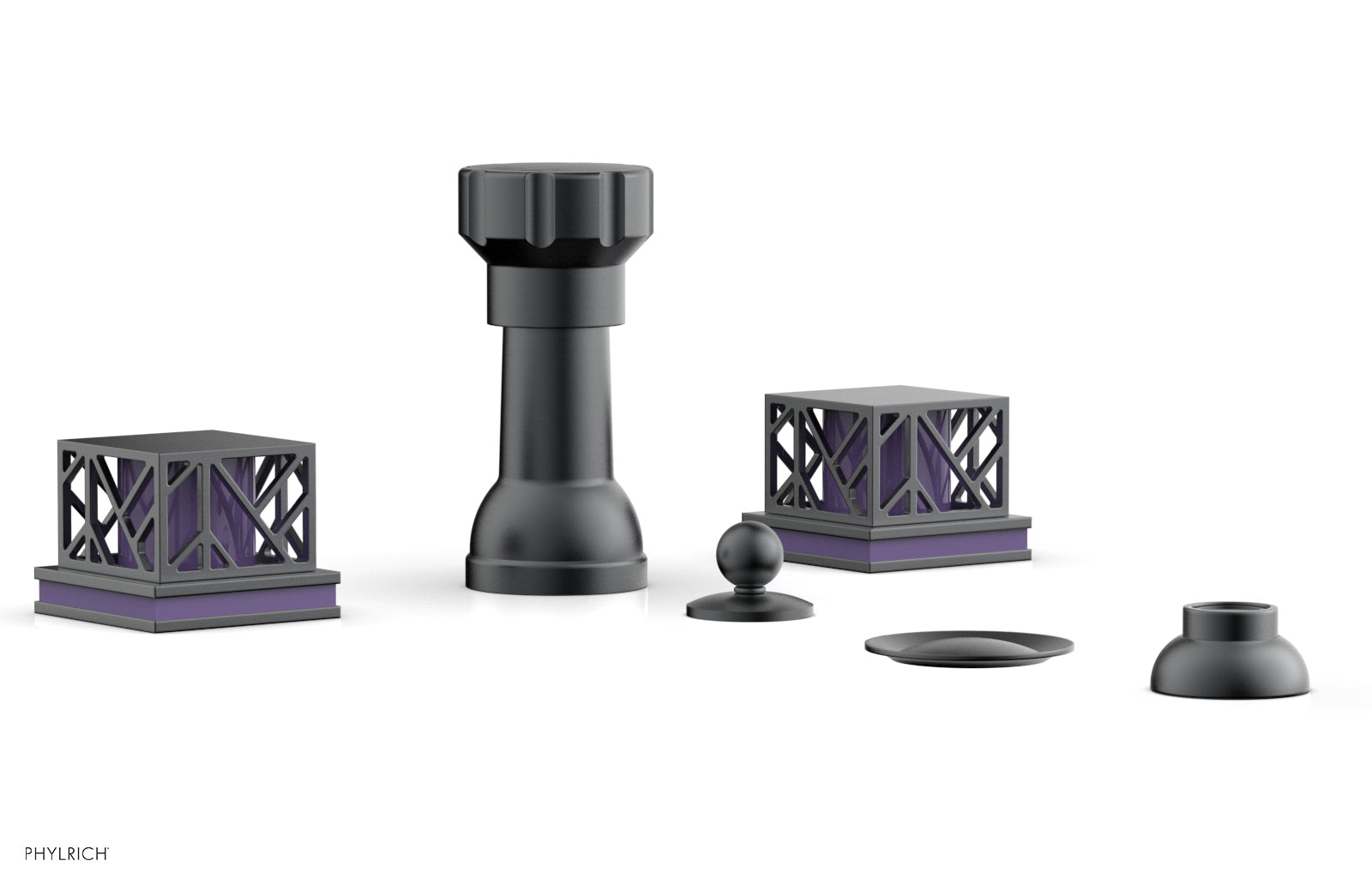 JOLIE Four Hole Bidet Set - Square Handles with "Purple Accents" 222-61