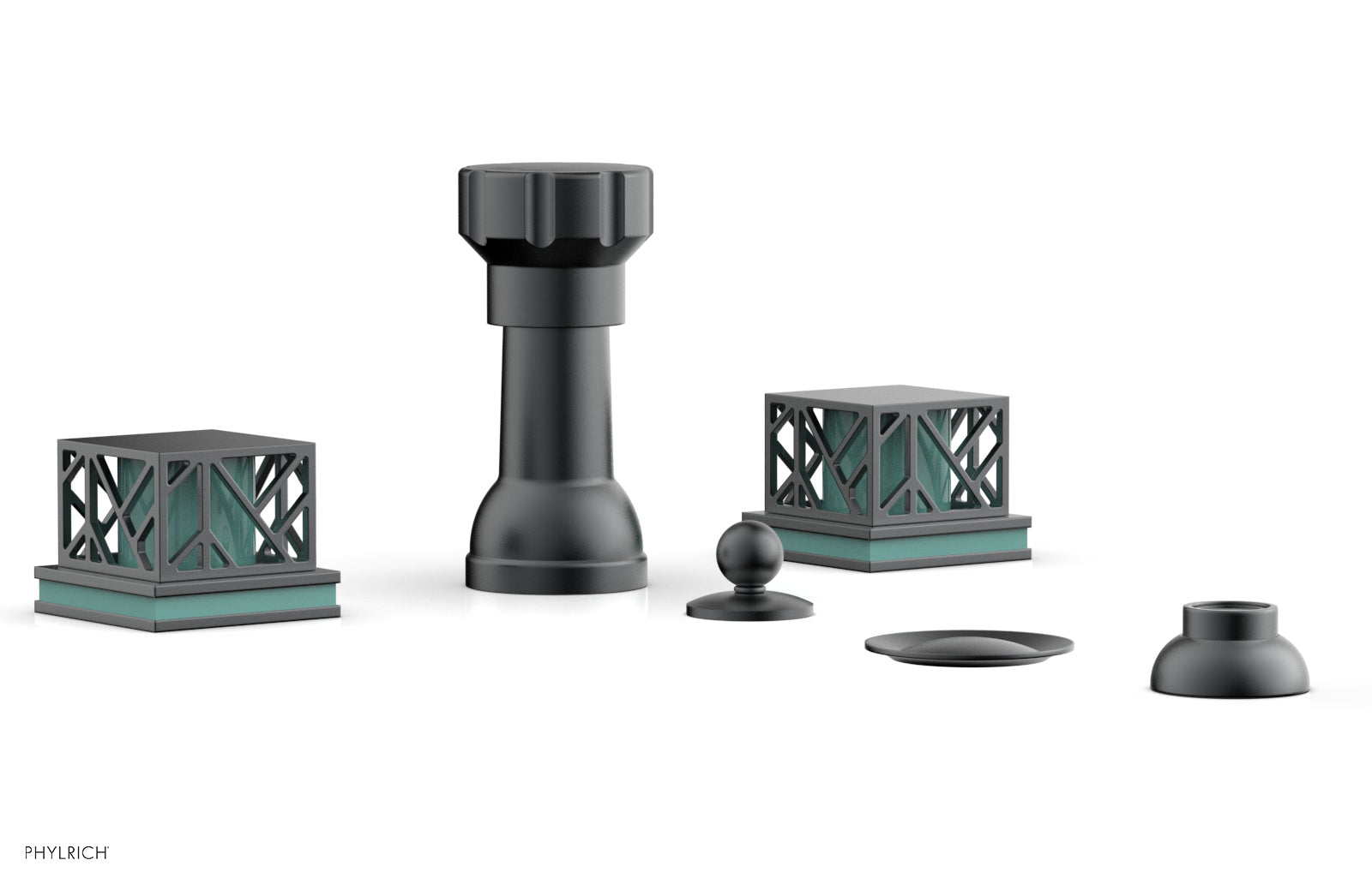 JOLIE Four Hole Bidet Set - Square Handles with "Turquoise Accents" 222-61