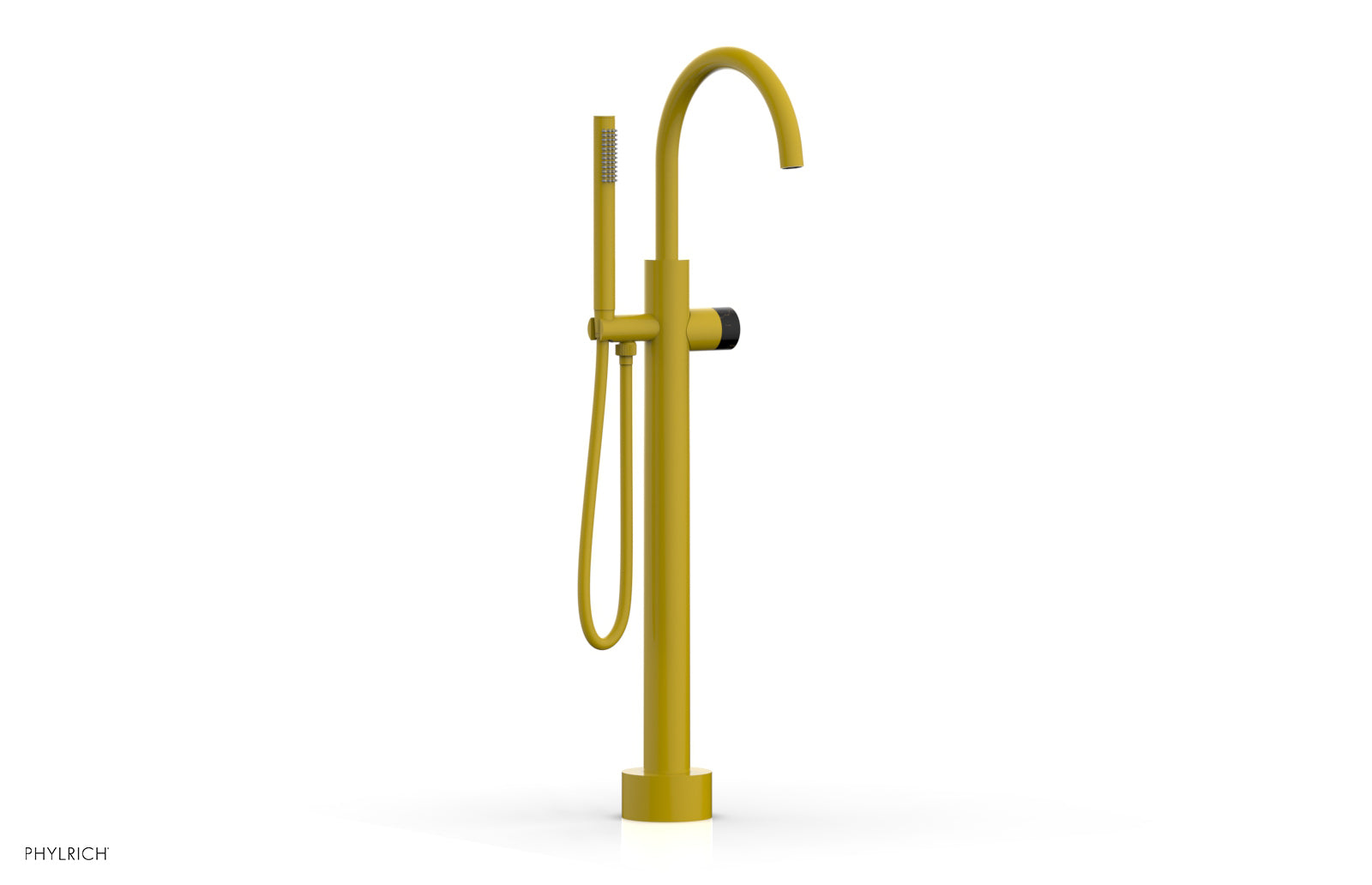 BASIC II Low Floor Mount Tub Filler - Black Marble Handle with Hand Shower  230-47-03