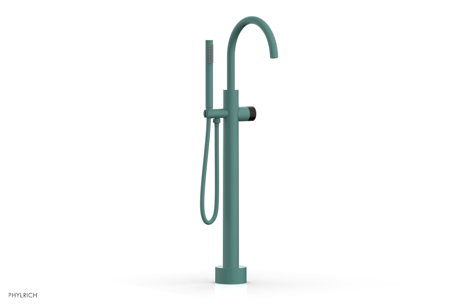 BASIC II Low Floor Mount Tub Filler - Black Marble Handle with Hand Shower  230-47-03