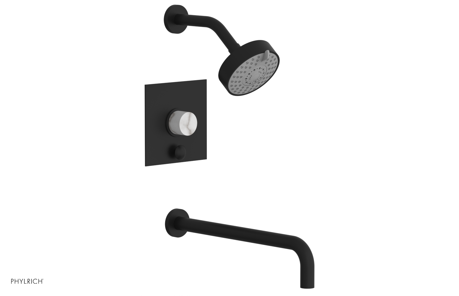 BASIC II 14" Pressure Balance Tub and Shower Set - White Marble 230S-28-14