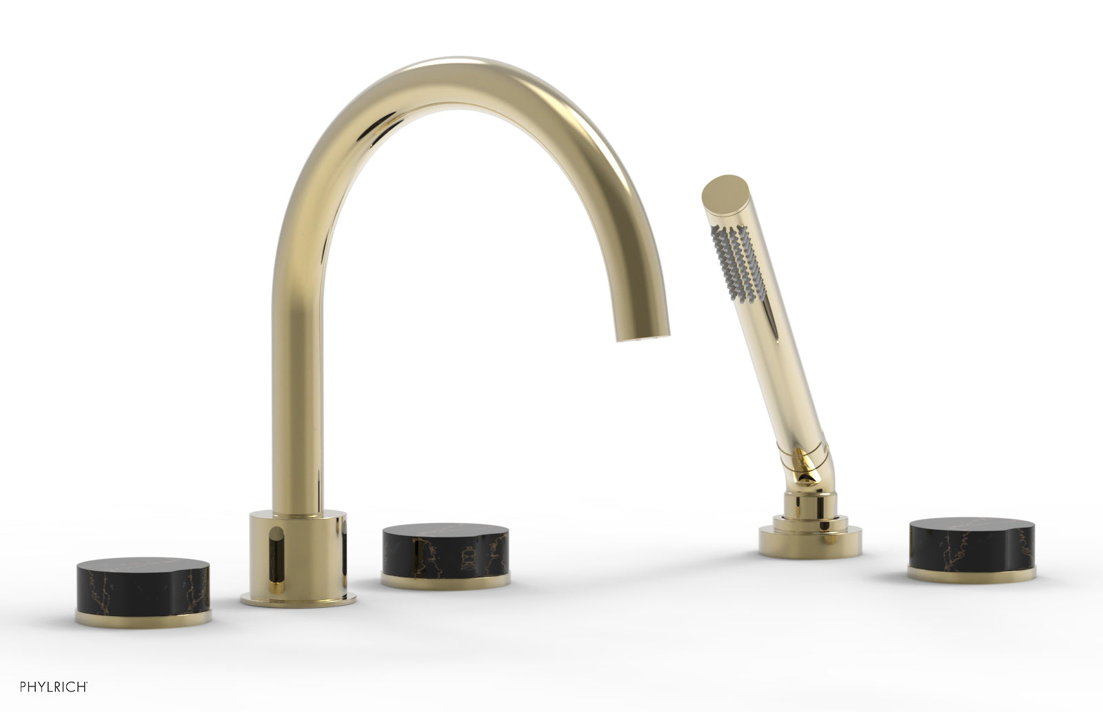 CIRC - Deck Tub Set with Hand Shower - High Spout Marble Handles 250-50