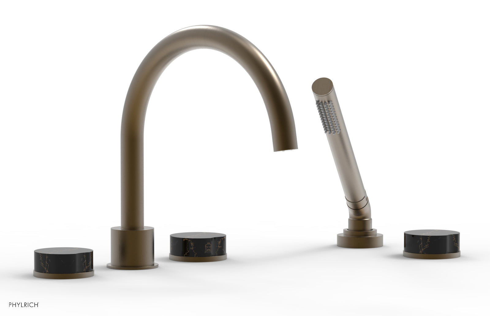 CIRC - Deck Tub Set with Hand Shower - High Spout Marble Handles 250-50