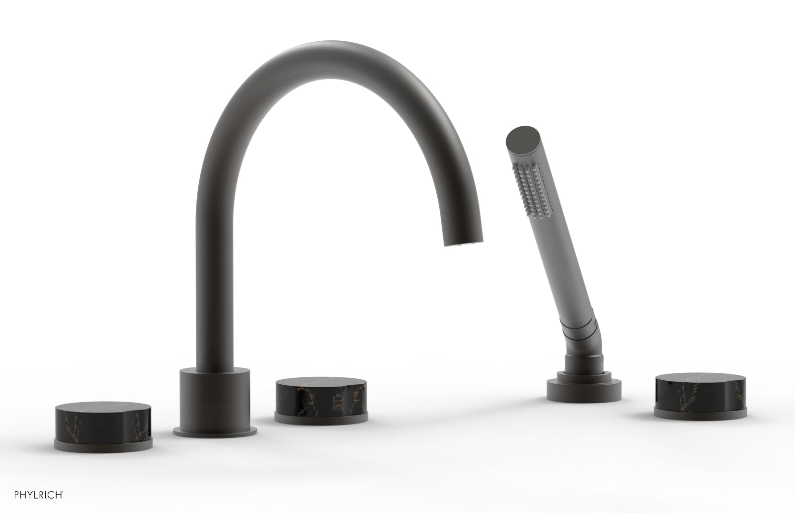 CIRC - Deck Tub Set with Hand Shower - High Spout Marble Handles 250-50