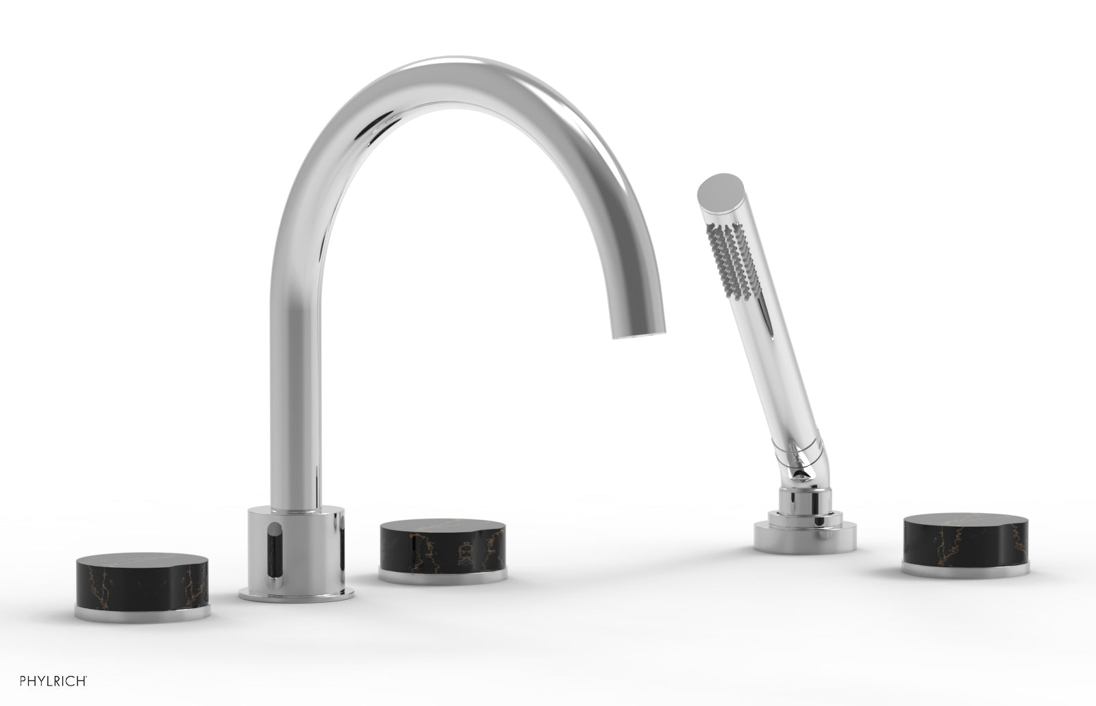 CIRC - Deck Tub Set with Hand Shower - High Spout Marble Handles 250-50