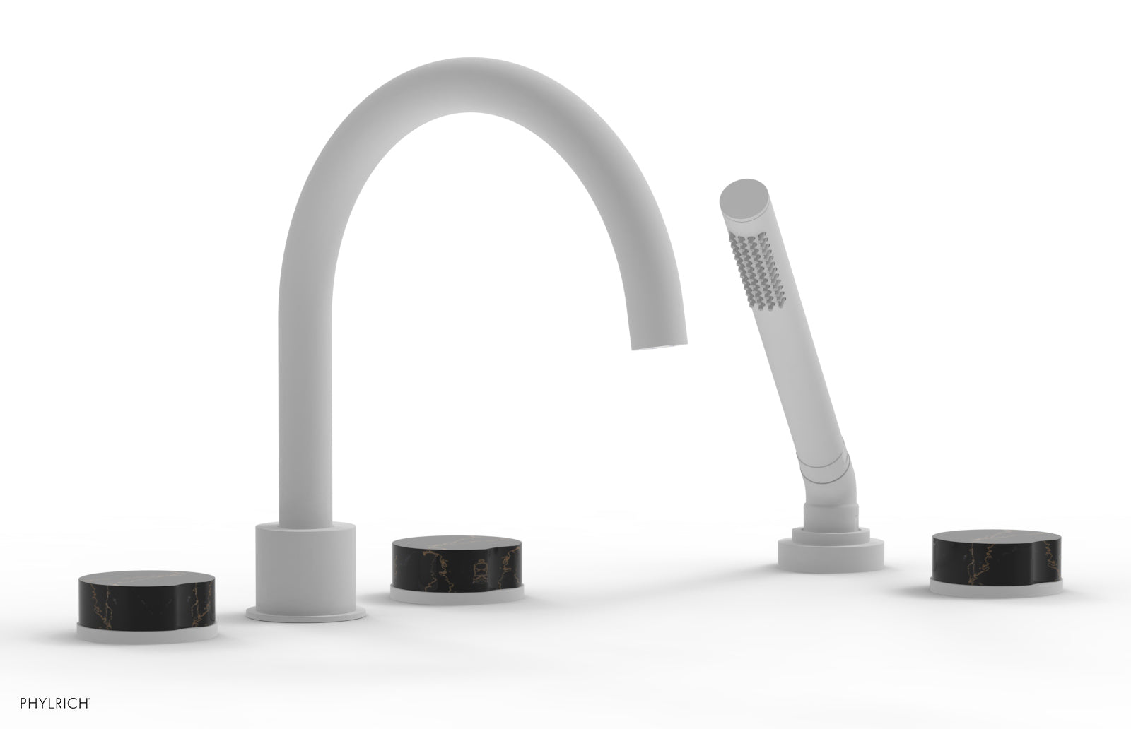 CIRC - Deck Tub Set with Hand Shower - High Spout Marble Handles 250-50