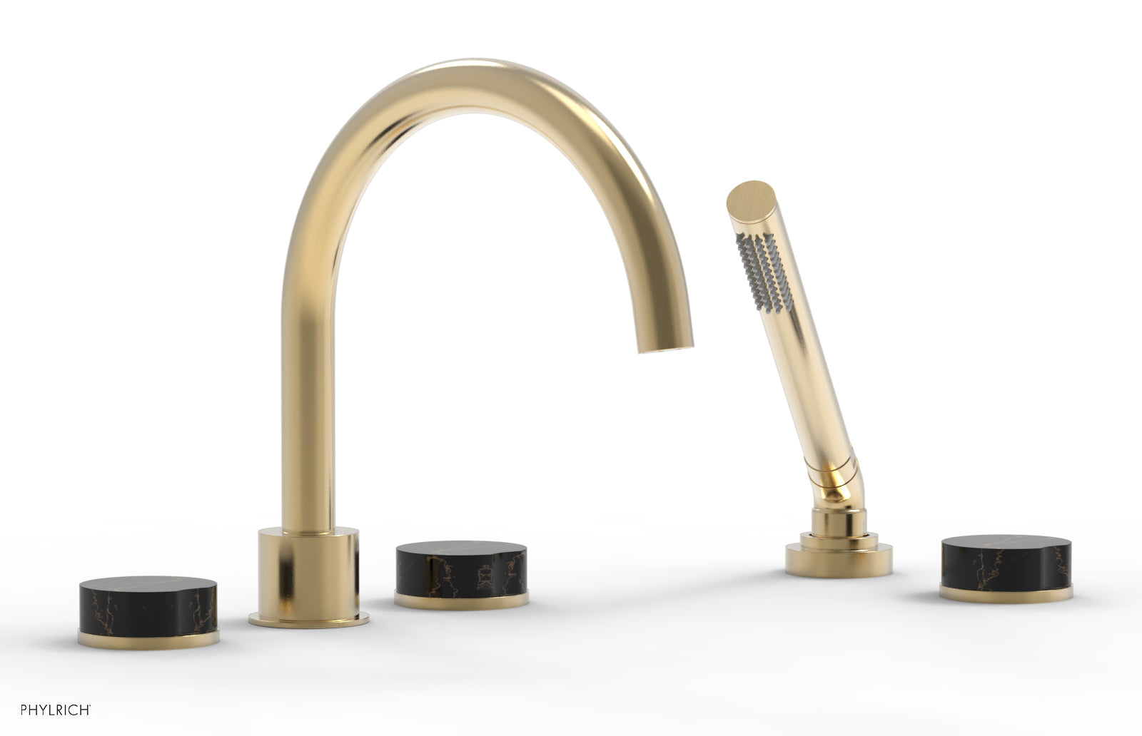 CIRC - Deck Tub Set with Hand Shower - High Spout Marble Handles 250-50