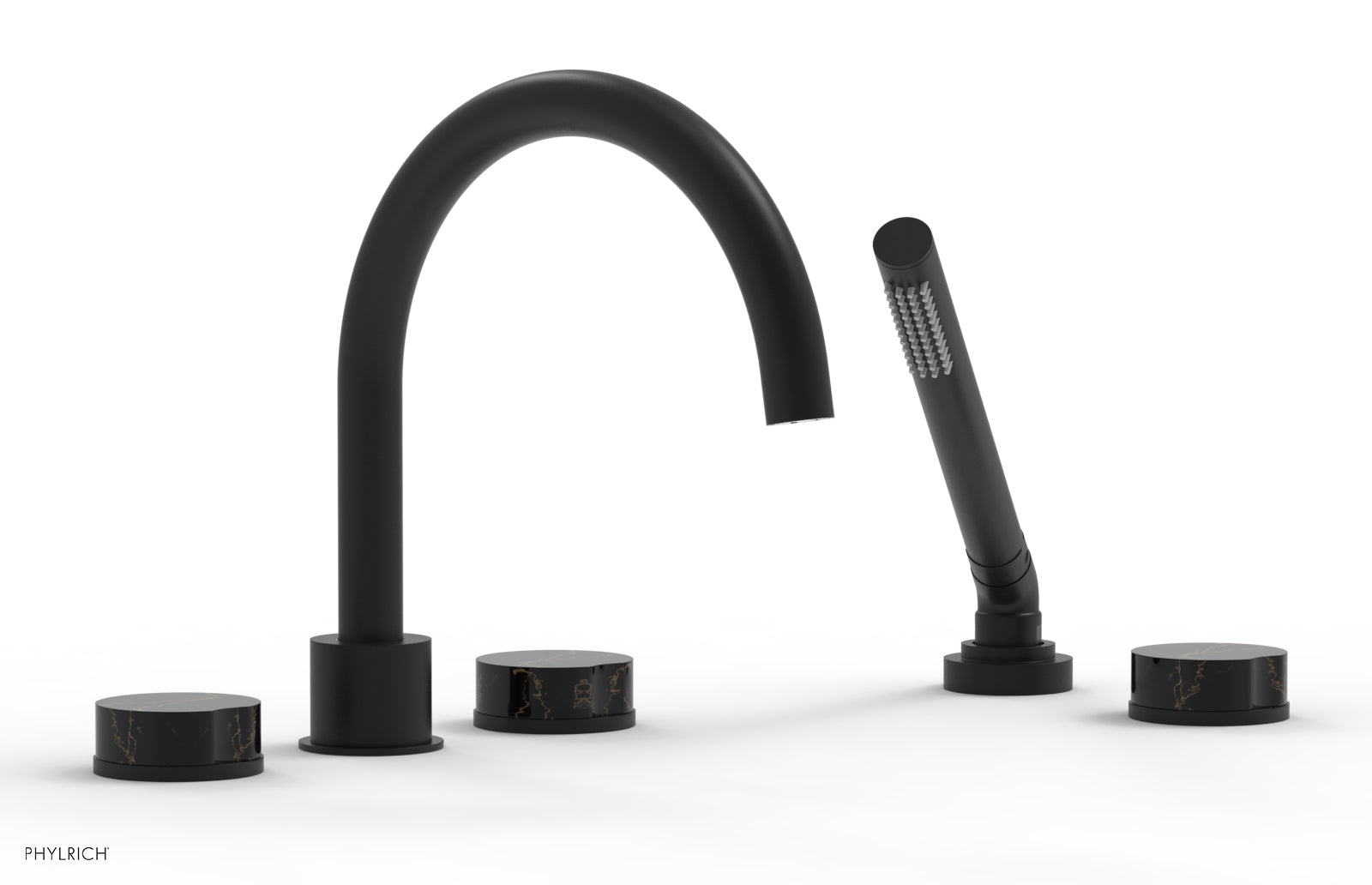 CIRC - Deck Tub Set with Hand Shower - High Spout Marble Handles 250-50