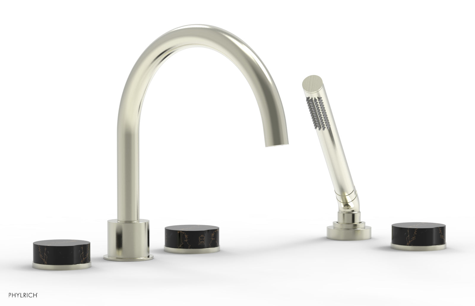 CIRC - Deck Tub Set with Hand Shower - High Spout Marble Handles 250-50