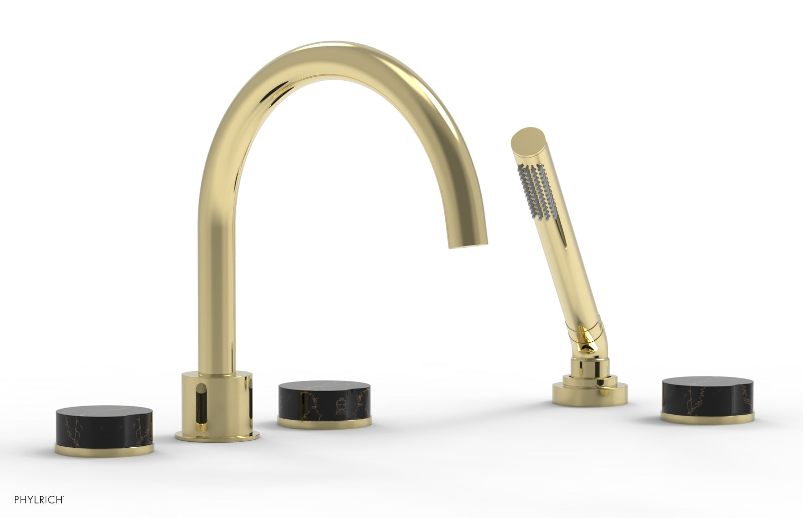 CIRC - Deck Tub Set with Hand Shower - High Spout Marble Handles 250-50